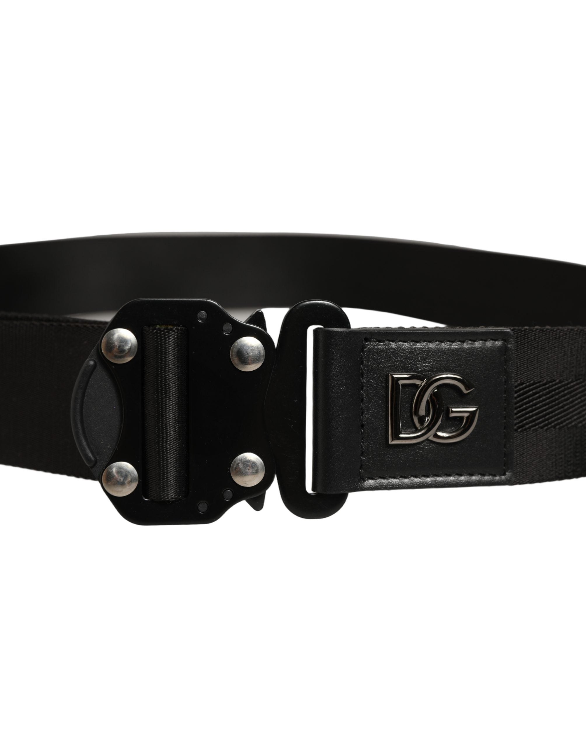 Dolce & Gabbana Men Black Fabric Strap Logo Metal Buckle Belt