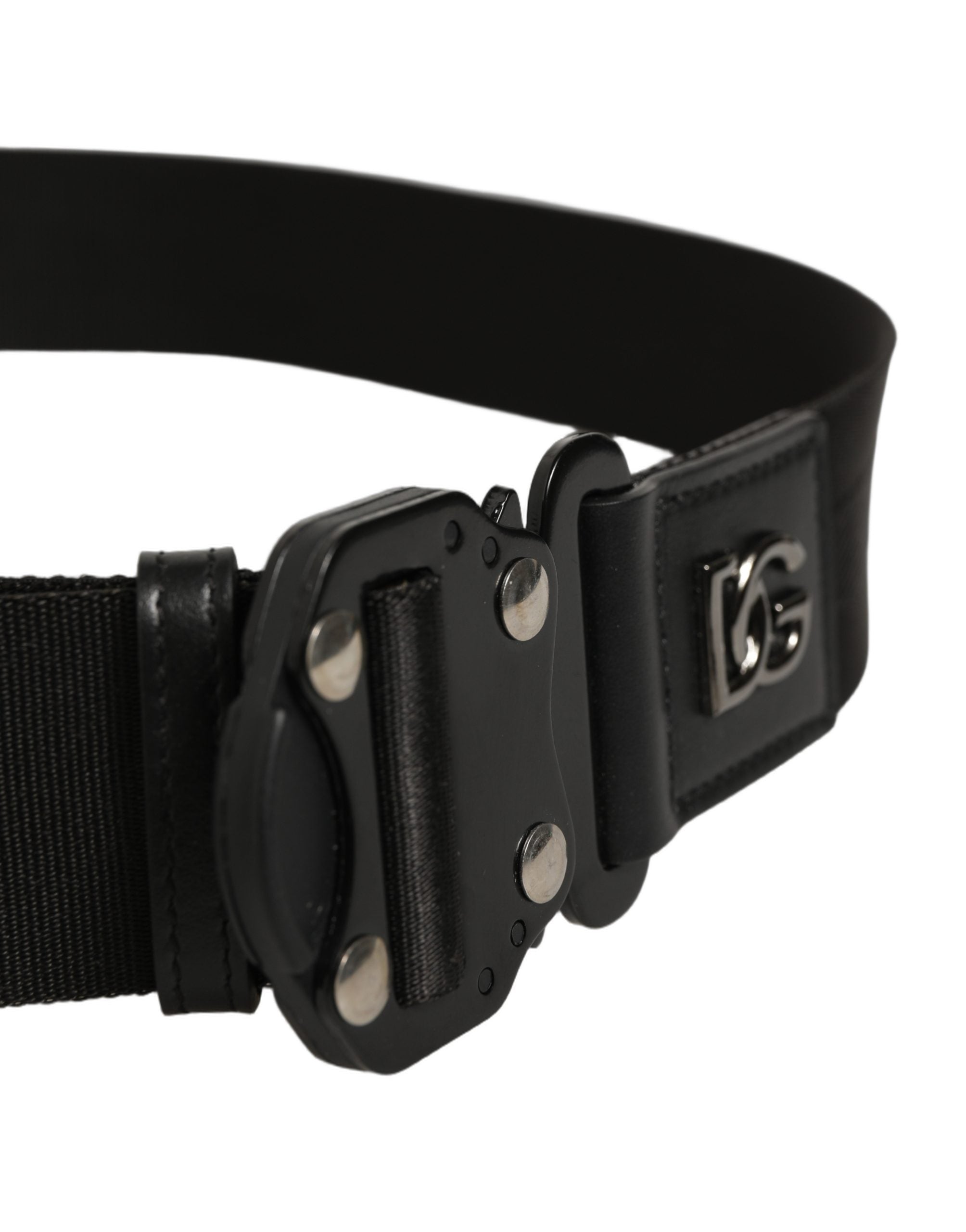 Dolce & Gabbana Men Black Fabric Strap Logo Metal Buckle Belt