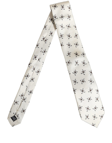 Dolce & Gabbana Off White Printed Silk Adjustable Necktie Accessory  Tie