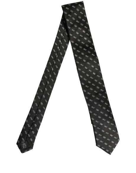 Dolce & Gabbana Black White DG Crown Adjustable Men Necktie Accessory Tie