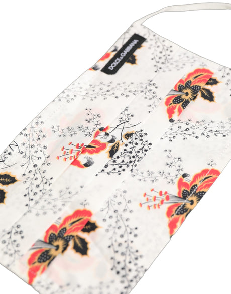 Dolce & Gabbana White Floral Cotton Pleated Elastic Ear Strap Face Mask