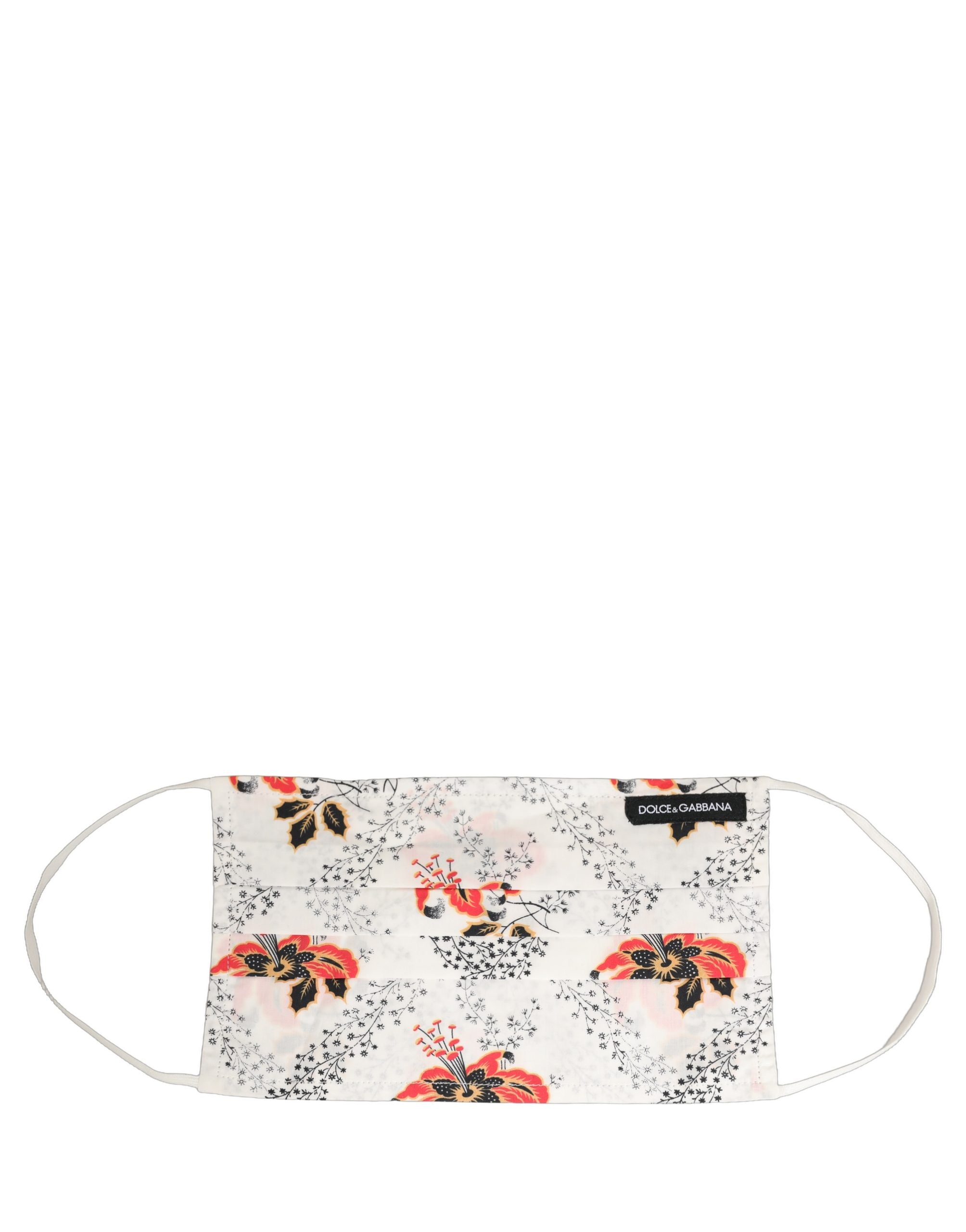 Dolce & Gabbana White Floral Cotton Pleated Elastic Ear Strap Face Mask