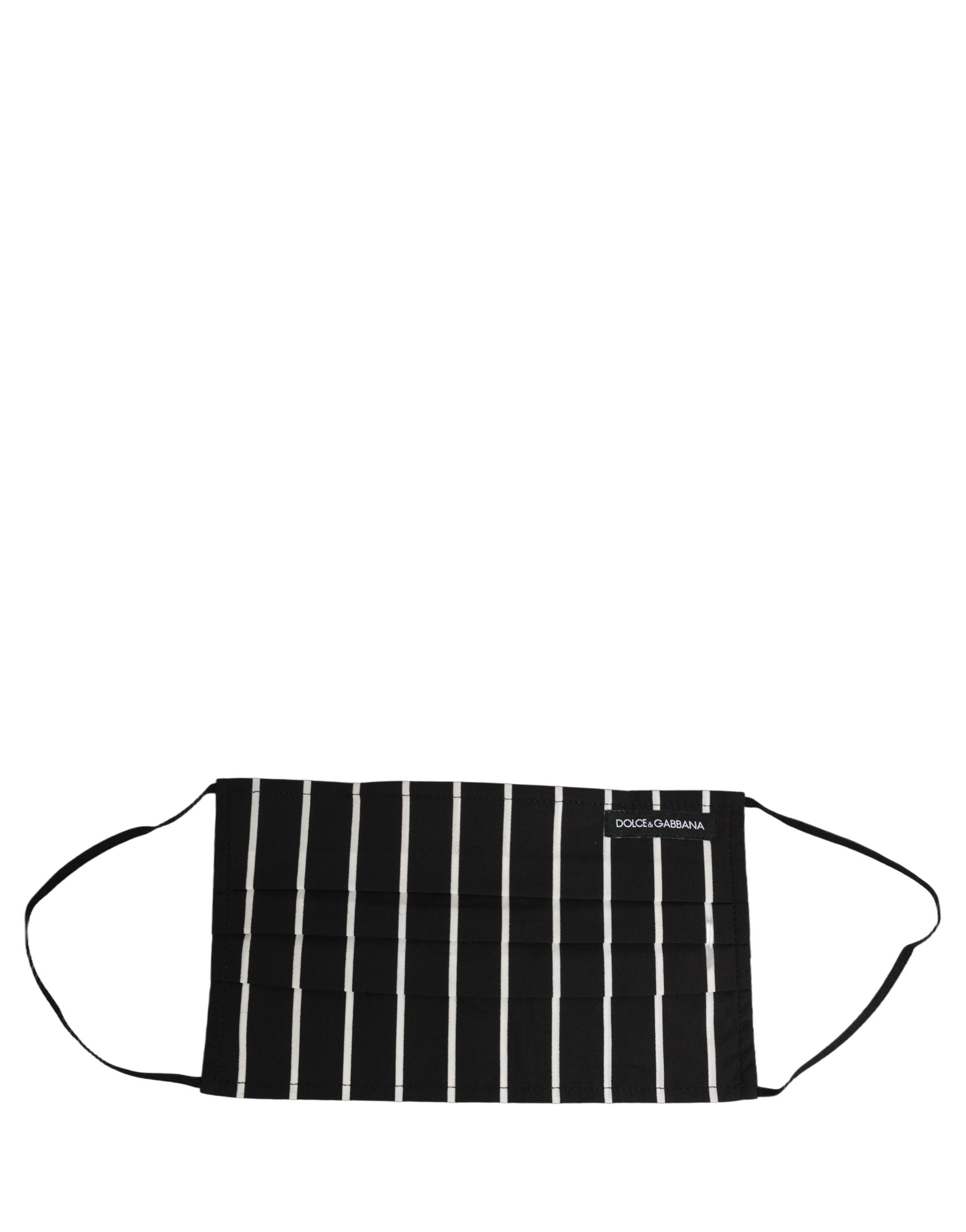 Dolce & Gabbana Black White Pinstripe Pleated Elastic Ear Strap Face Mask