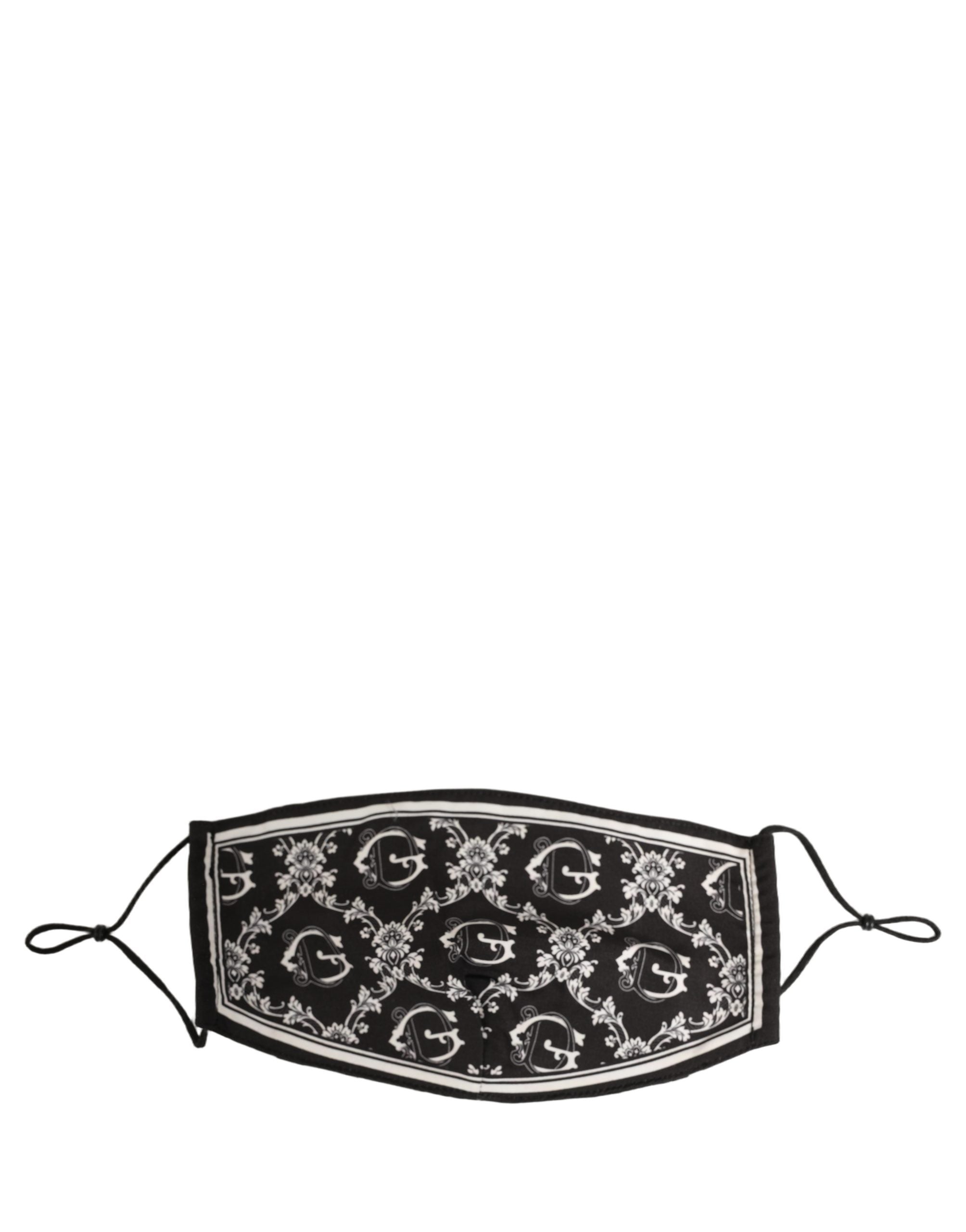 Dolce & Gabbana Black White Logo Baroque Elastic Ear Strap Face Mask