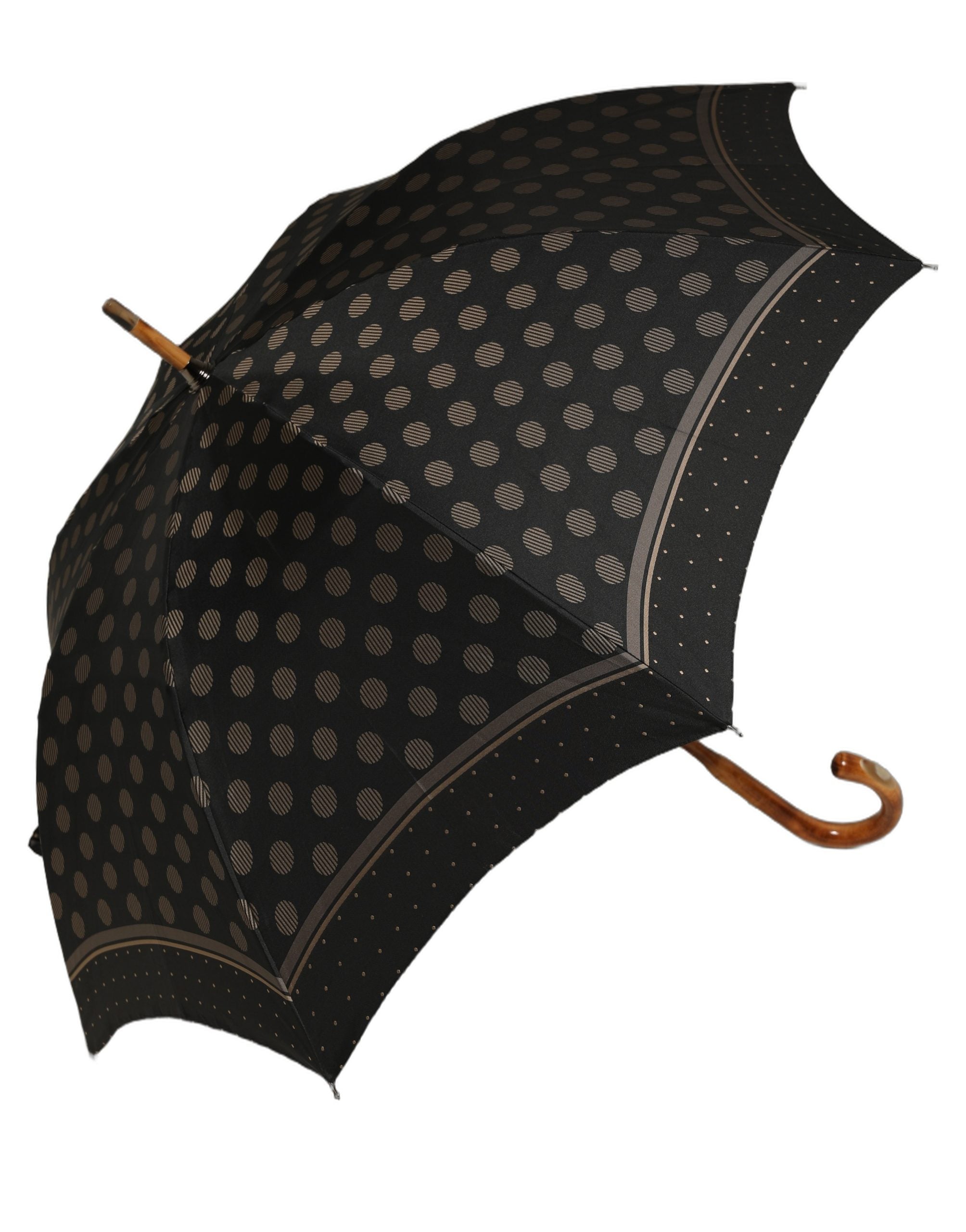 Dolce & Gabbana Black Gold Jacquard Polka Dot Long Handle Umbrella