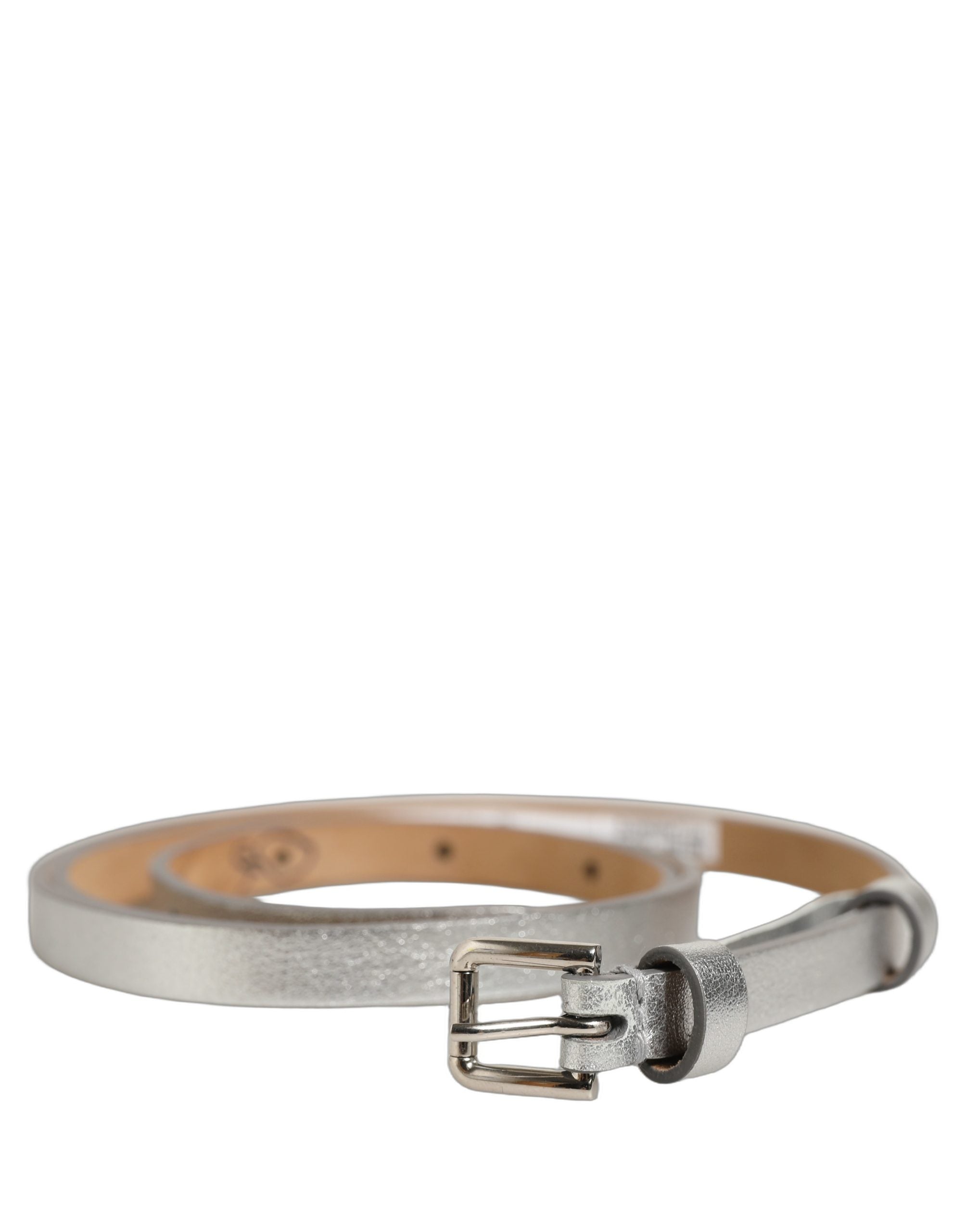 Dolce & Gabbana Metallic Silver Leather Square Buckle Belt
