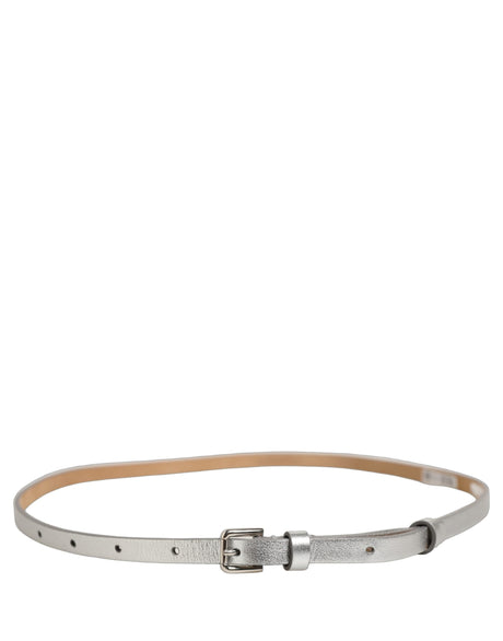 Dolce & Gabbana Metallic Silver Leather Square Buckle Belt