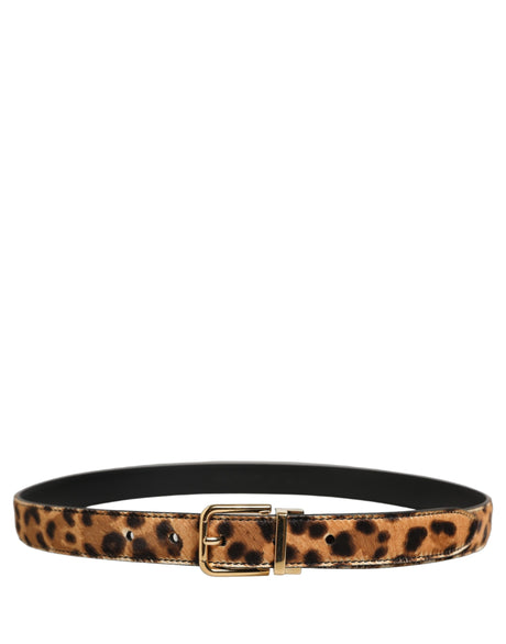 Dolce & Gabbana Brown Leopard Calf Hair Gold Tone Buckle Belt