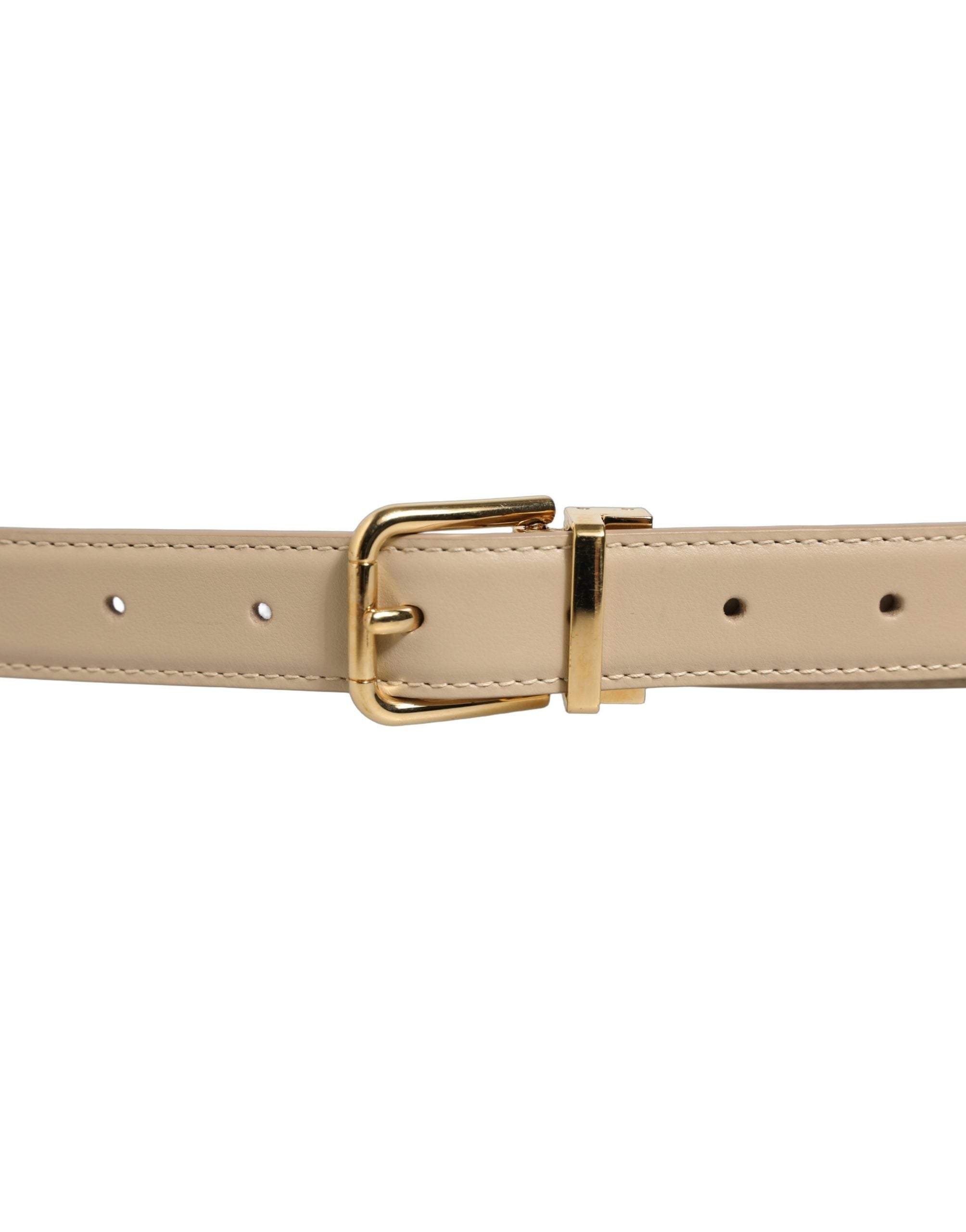 Dolce & Gabbana Beige Leather Double Wrap Gold Buckle Belt