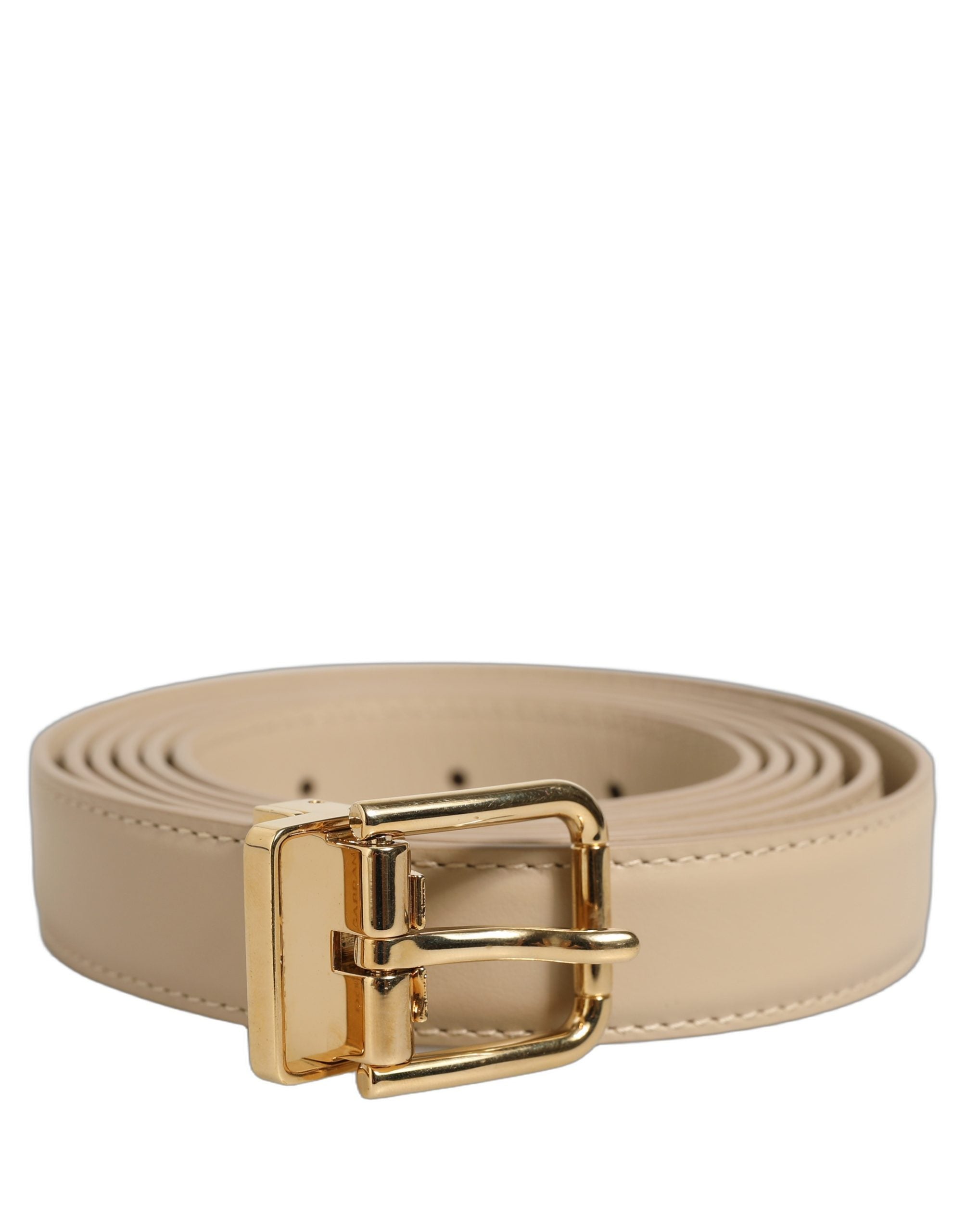Dolce & Gabbana Beige Leather Double Wrap Gold Buckle Belt