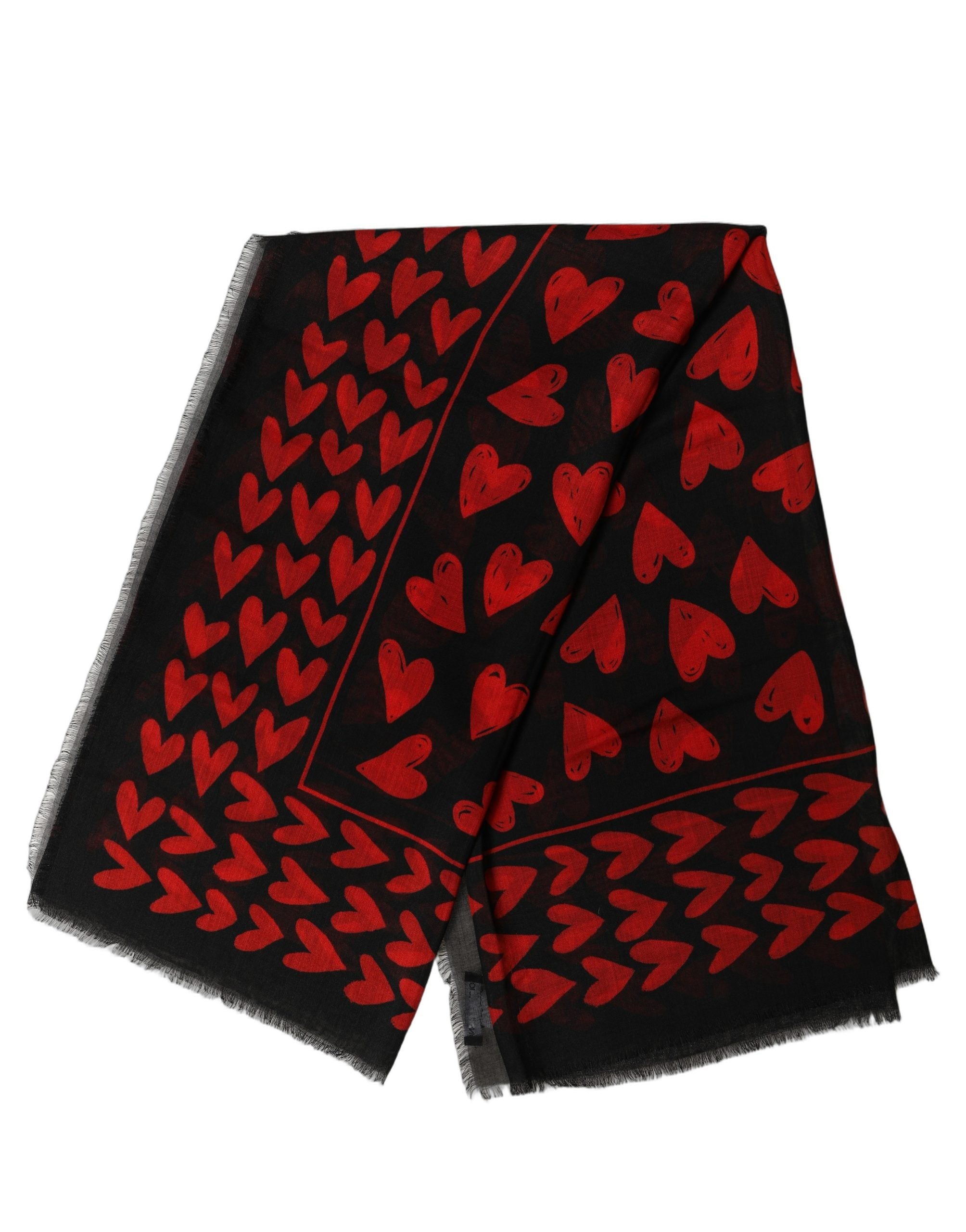 Dolce & Gabbana Black Red Cashmere Hearts Print Stole Scarf