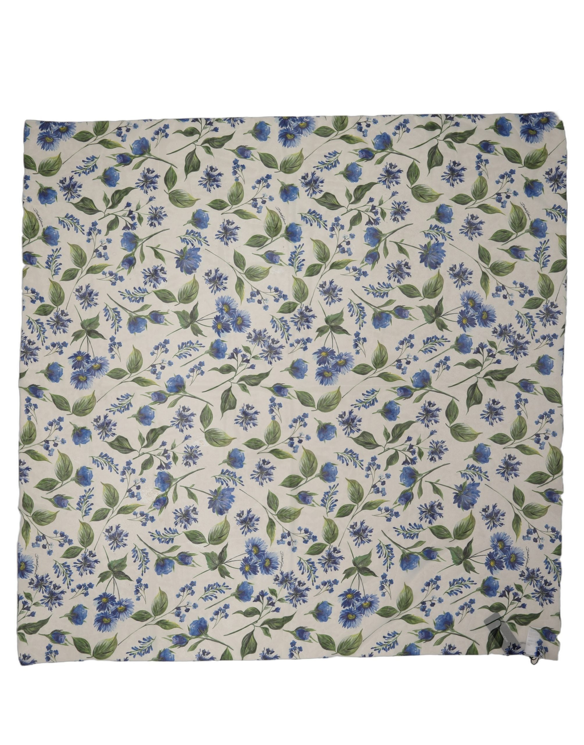 Dolce & Gabbana White Blue Floral Square Foulard Scarf