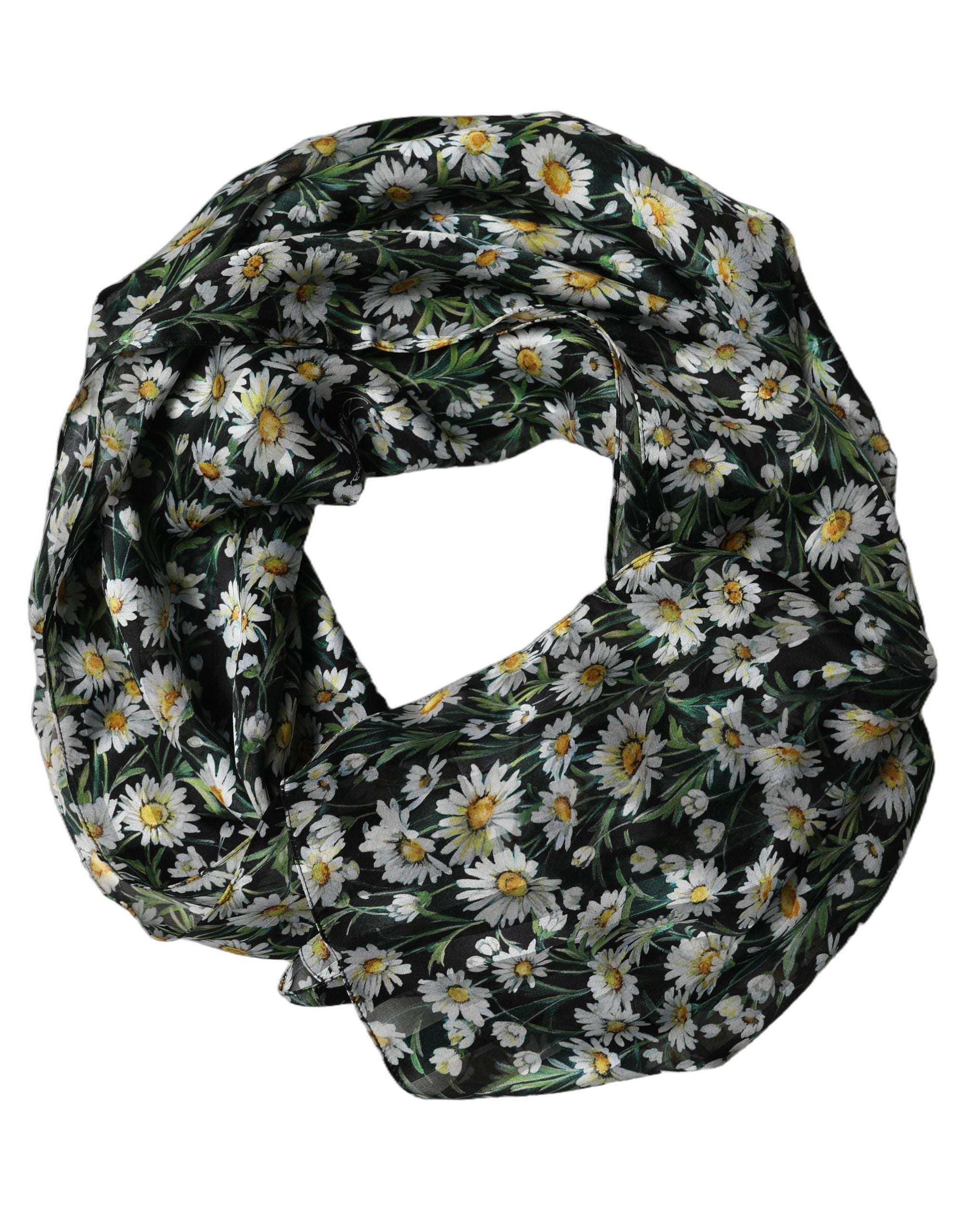 Dolce & Gabbana Black Floral Daisy Square Foulard Scarf
