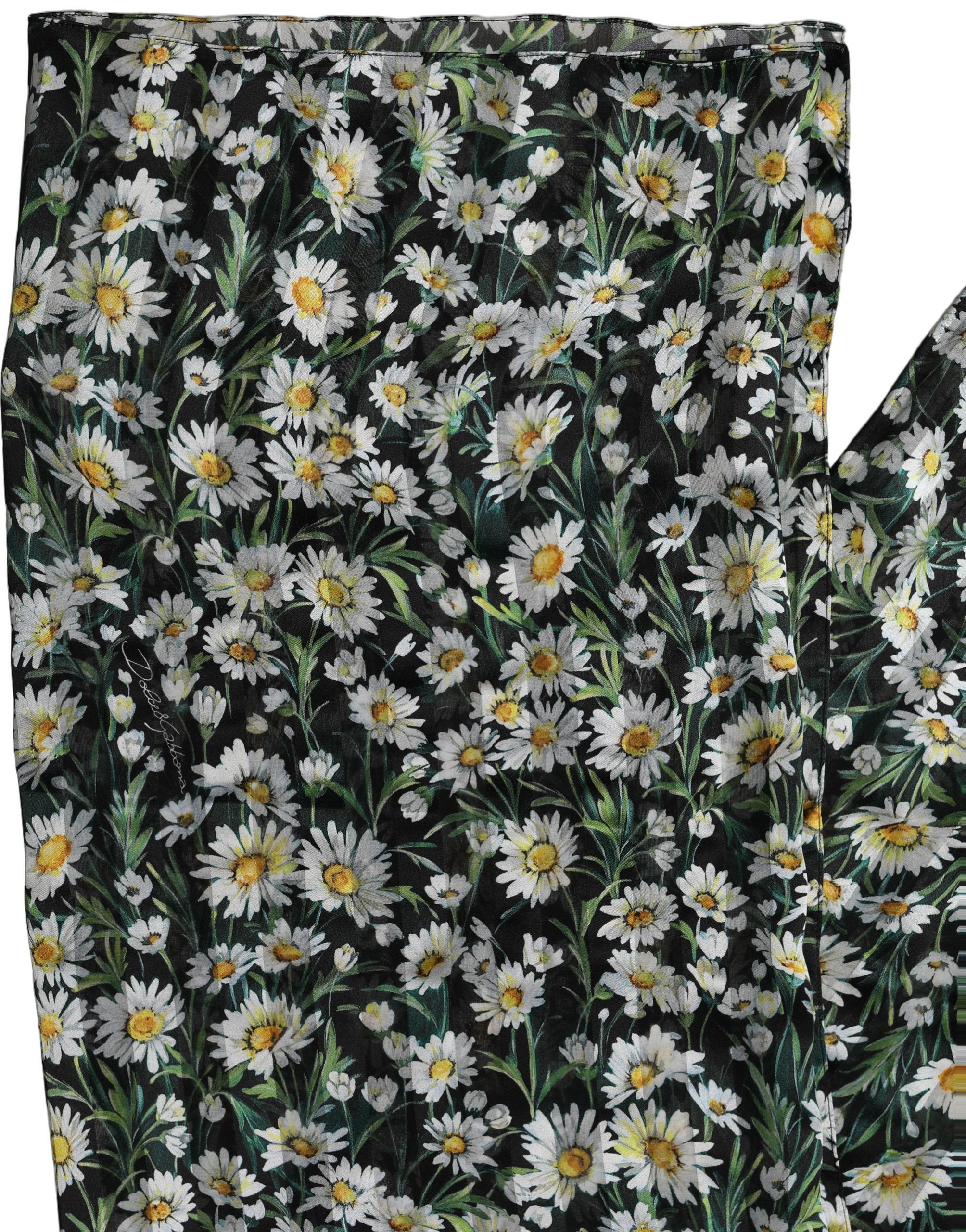 Dolce & Gabbana Black Floral Daisy Square Foulard Scarf