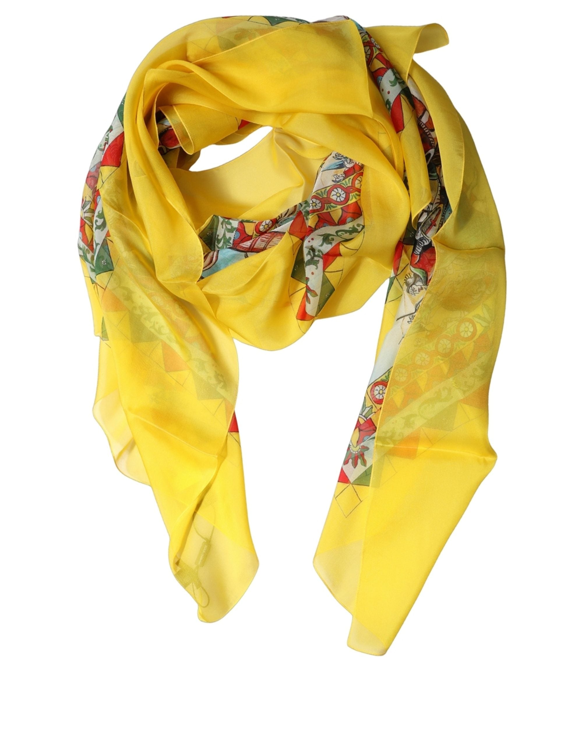 Dolce & Gabbana Yellow Silk Printed Shawl Stole Scarf