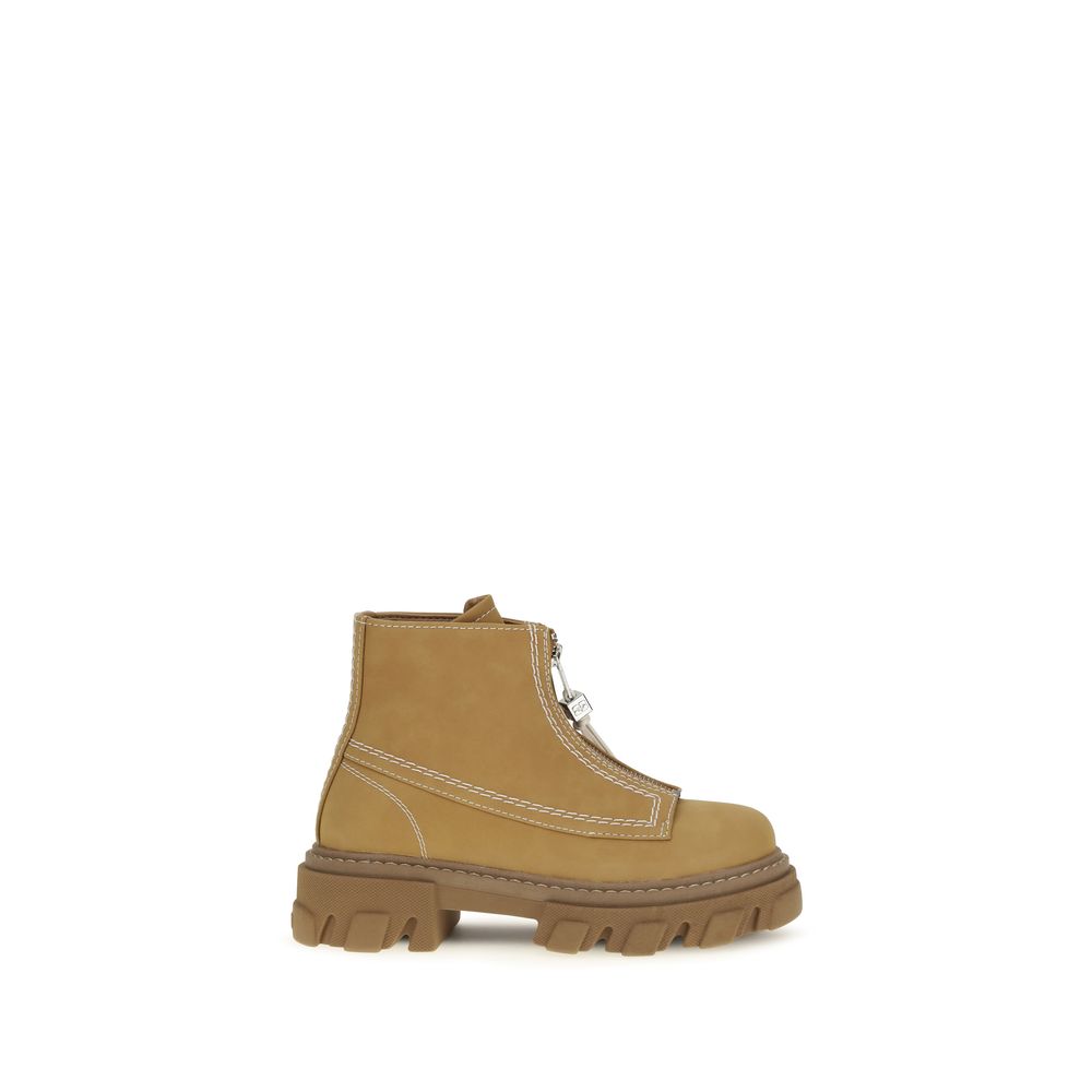 Ganni Beige Recycled Leather Flat Boots