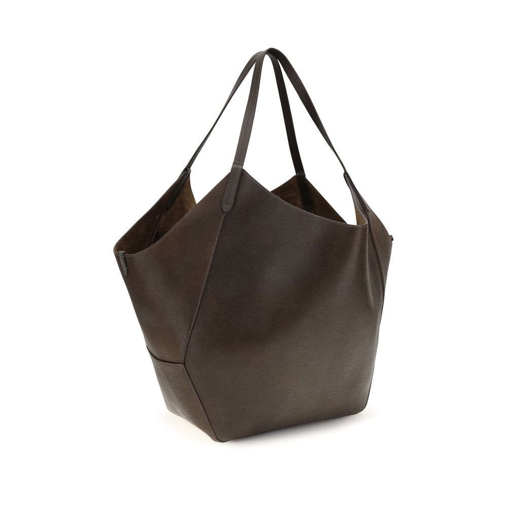 Brunello Cucinelli Brown Calf Leather Bos Taurus Shoulder Bag