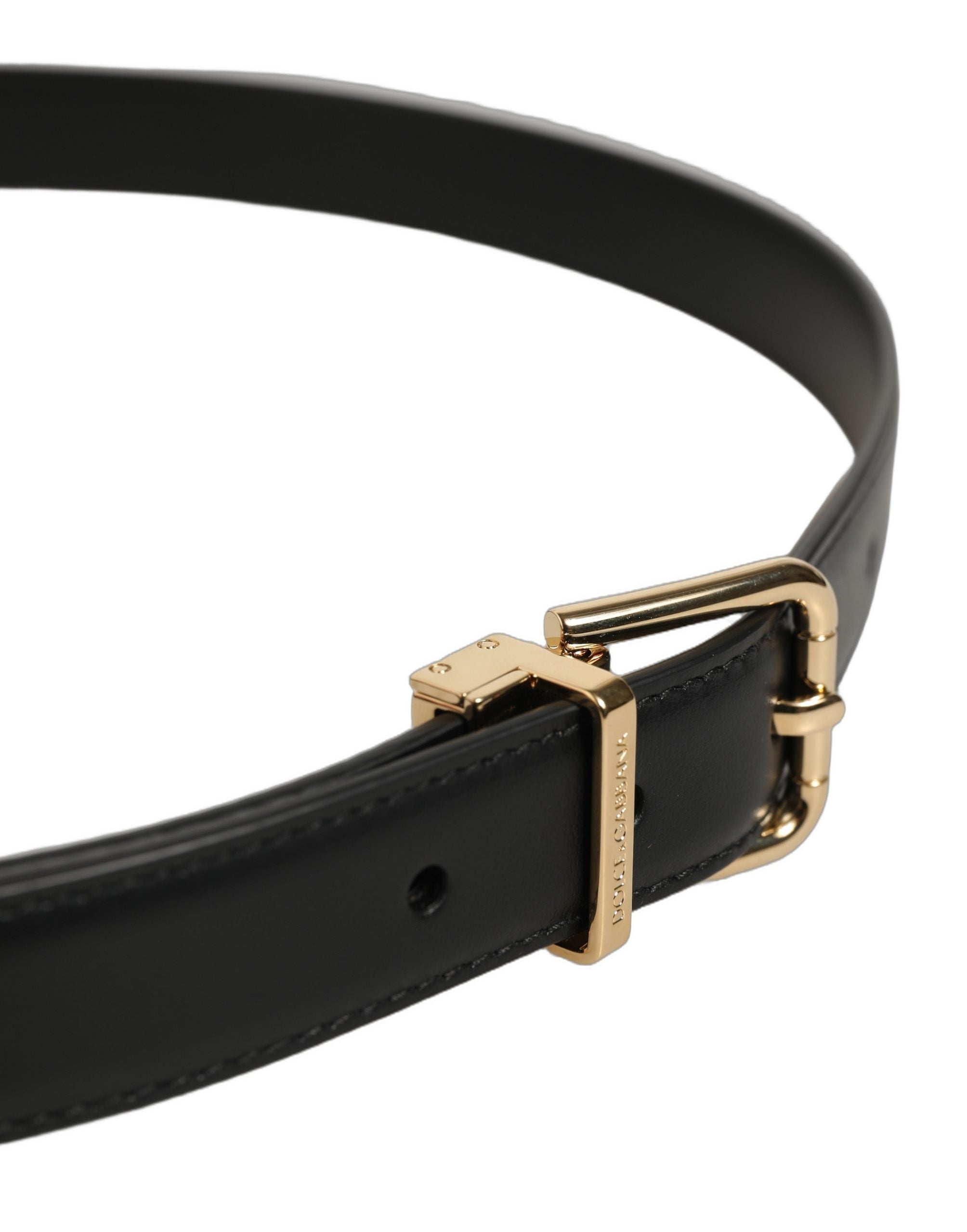 Dolce & Gabbana Black Classic Leather Gold Tone Buckle Belt
