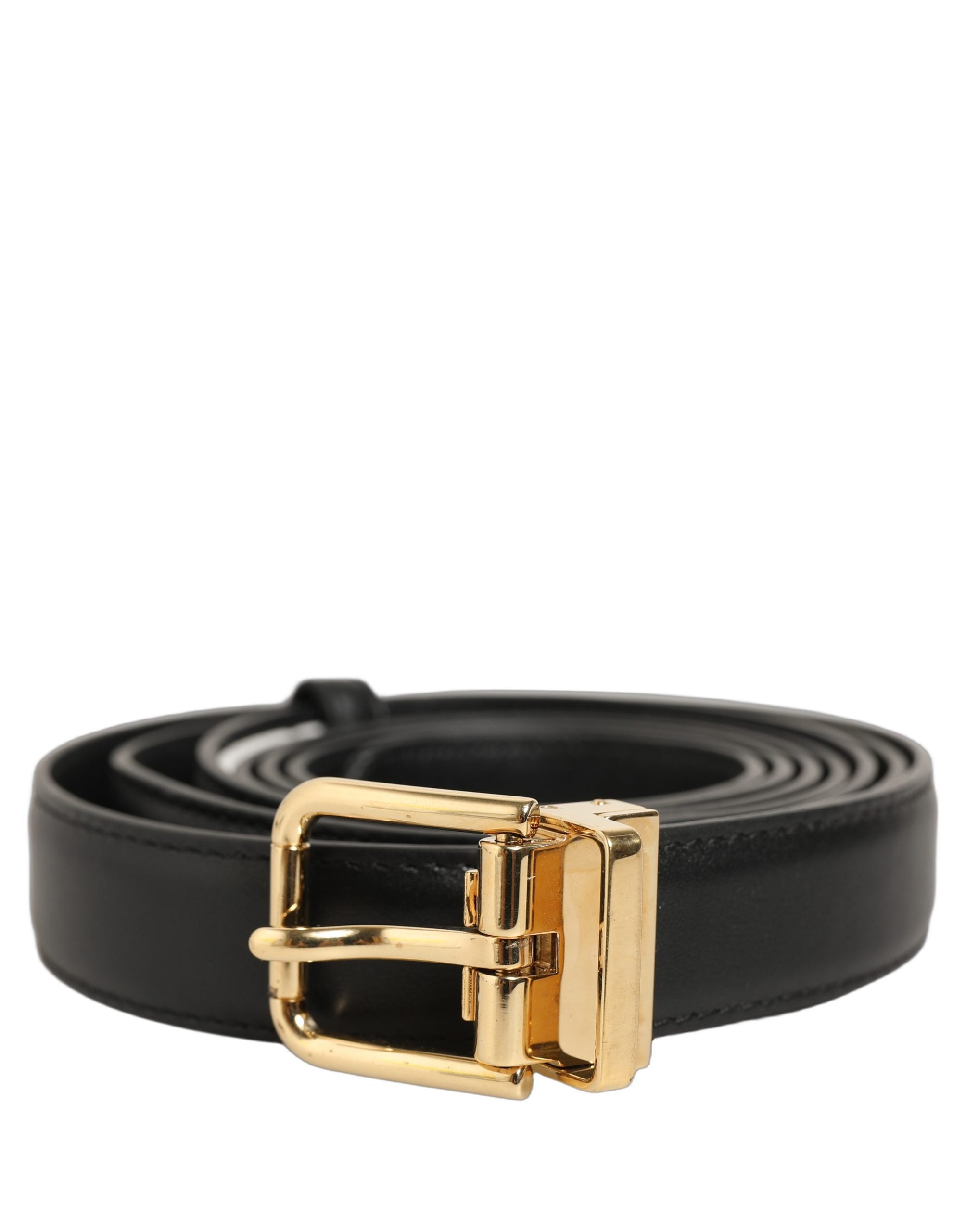 Dolce & Gabbana Black Leather Double Wrap Metal Buckle Belt