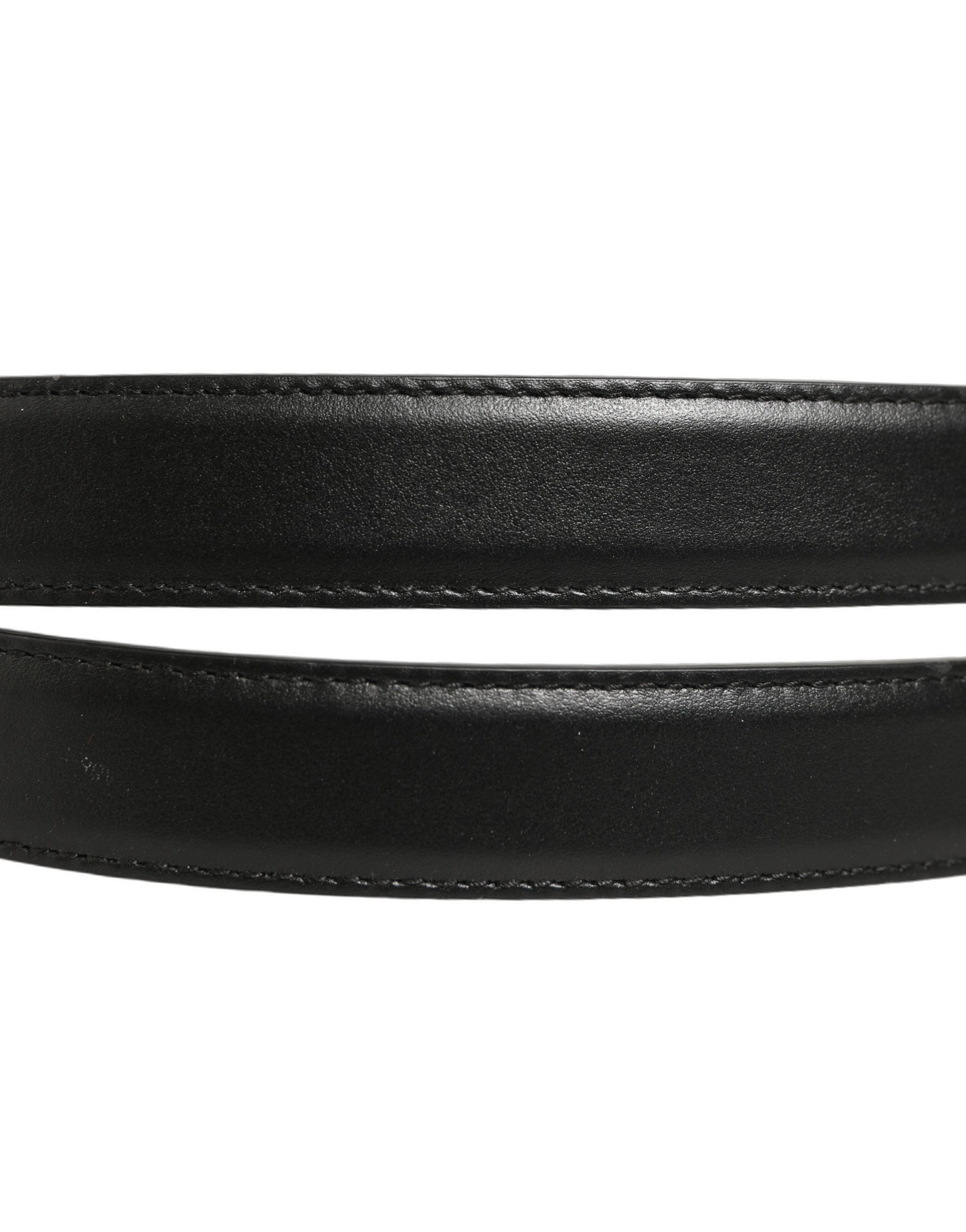Dolce & Gabbana Black Leather Double Wrap Metal Buckle Belt