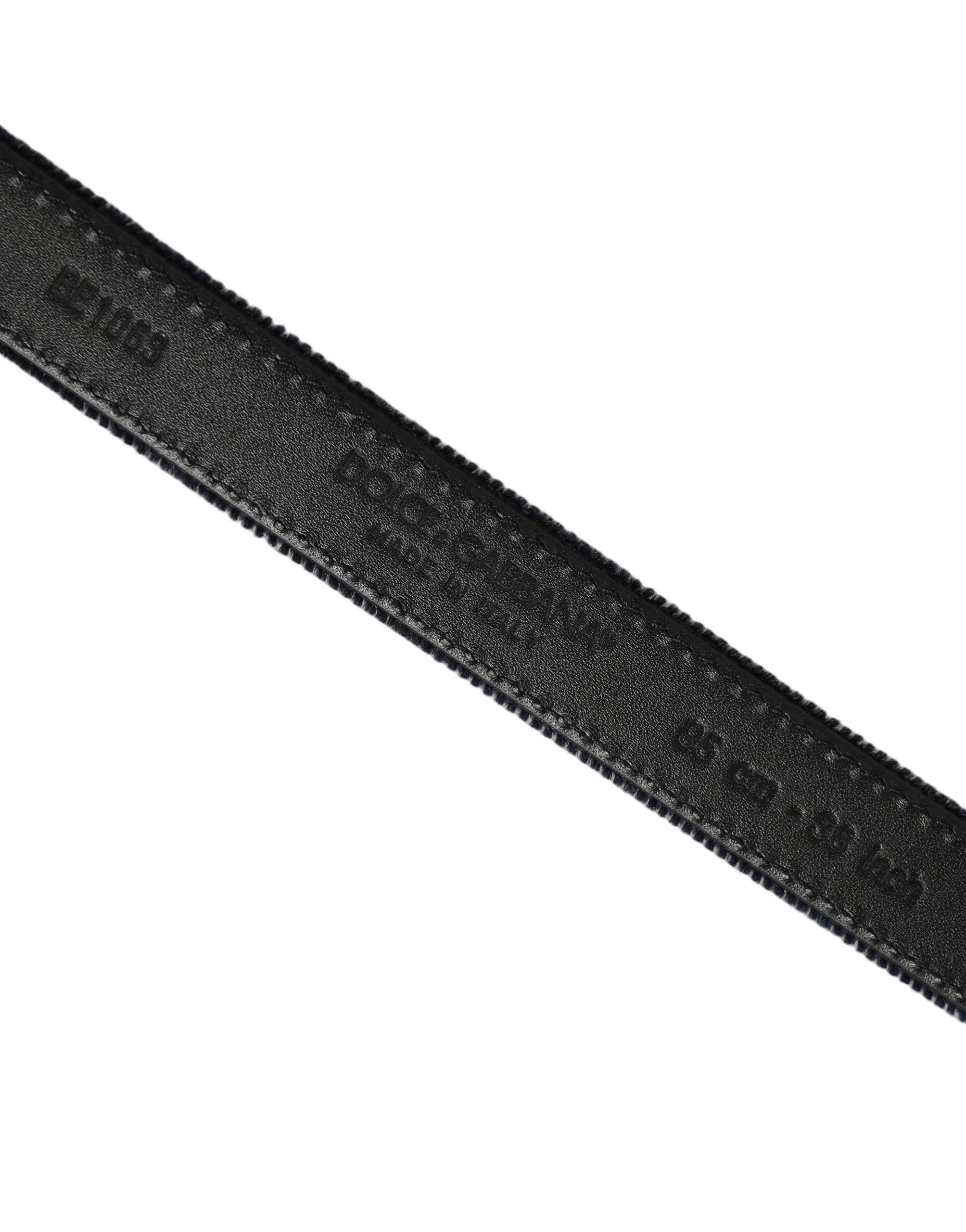 Dolce & Gabbana Dark Blue Velvet Gold Tone Metal Buckle Belt