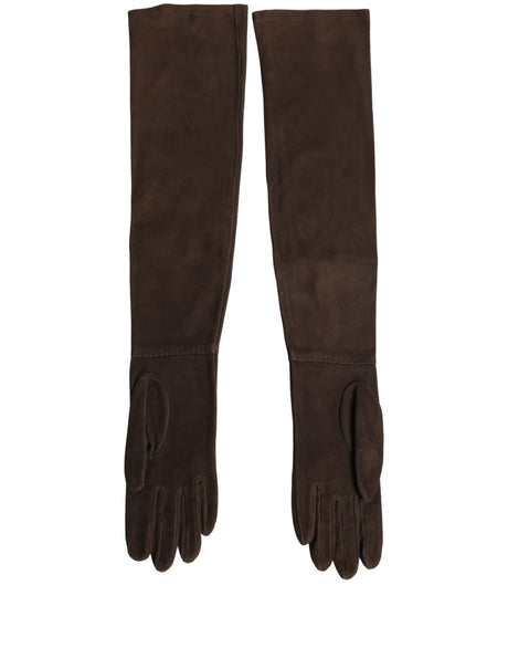 Dolce & Gabbana Brown Genuine Leather Suede Elbow Length Gloves