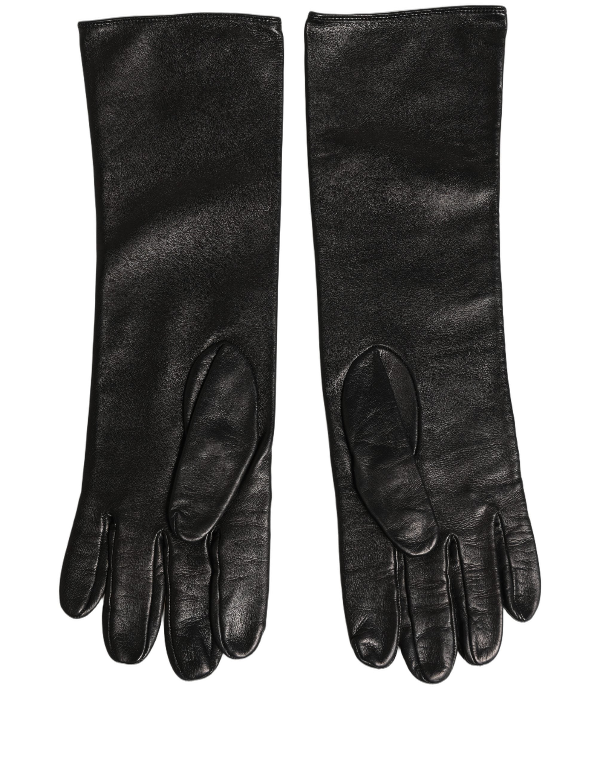 Dolce & Gabbana Black Genuine Leather Embossed DG Logo Gloves