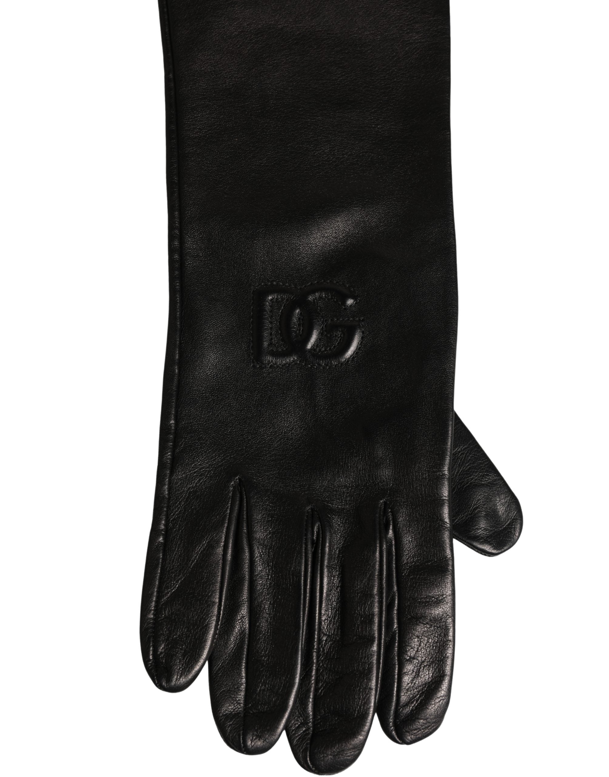 Dolce & Gabbana Black Genuine Leather Embossed DG Logo Gloves