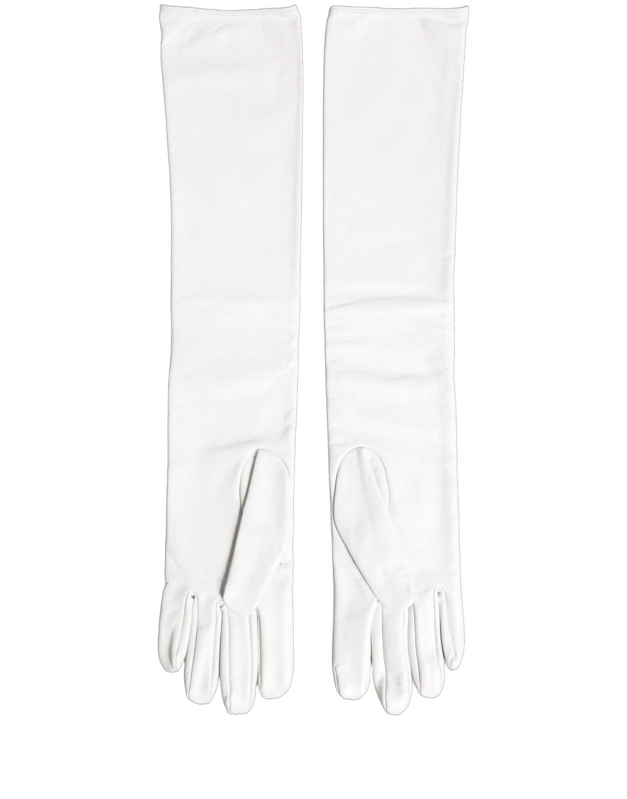 Dolce & Gabbana White Genuine Leather Embossed DG Logo Gloves