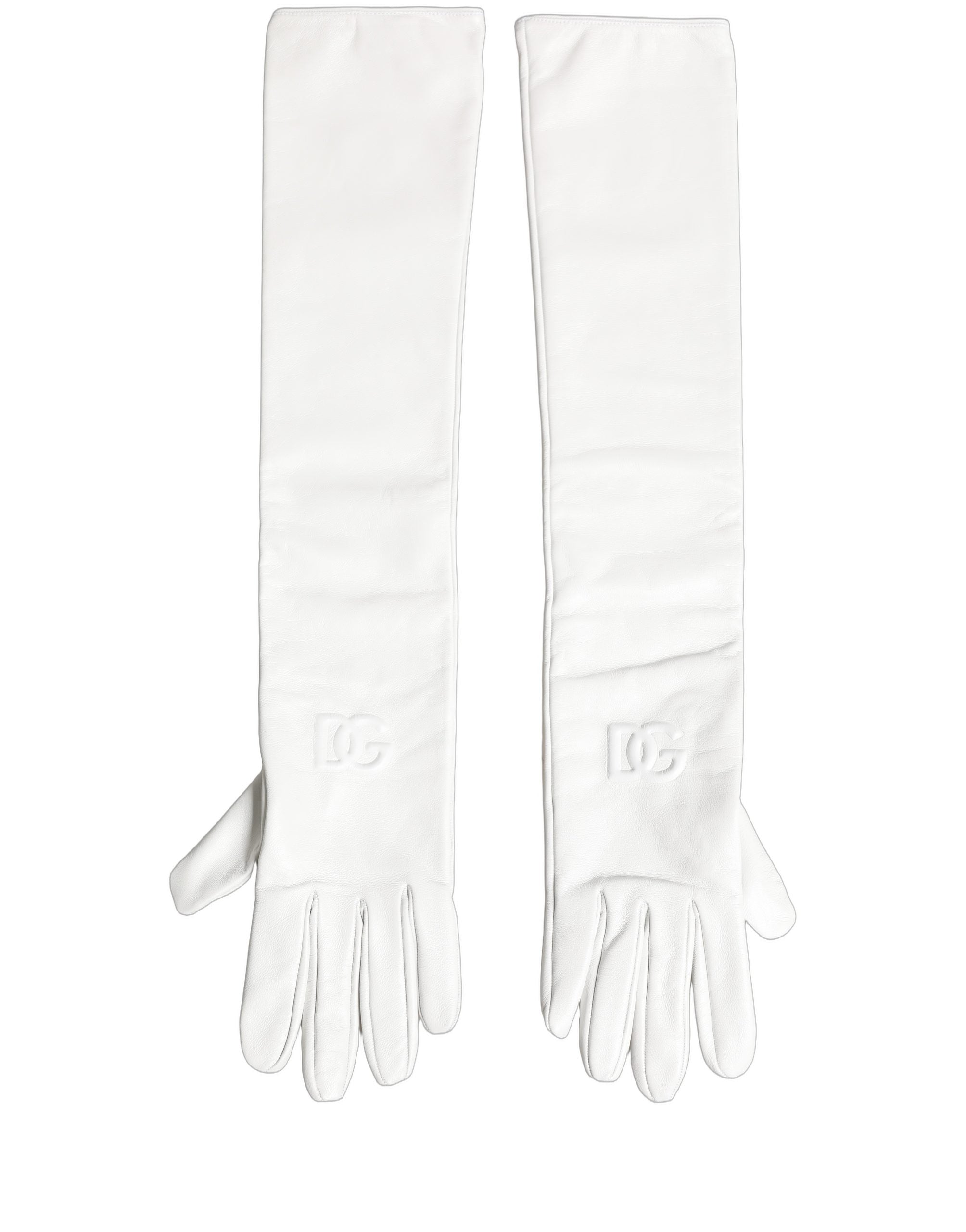 Dolce & Gabbana White Genuine Leather Embossed DG Logo Gloves