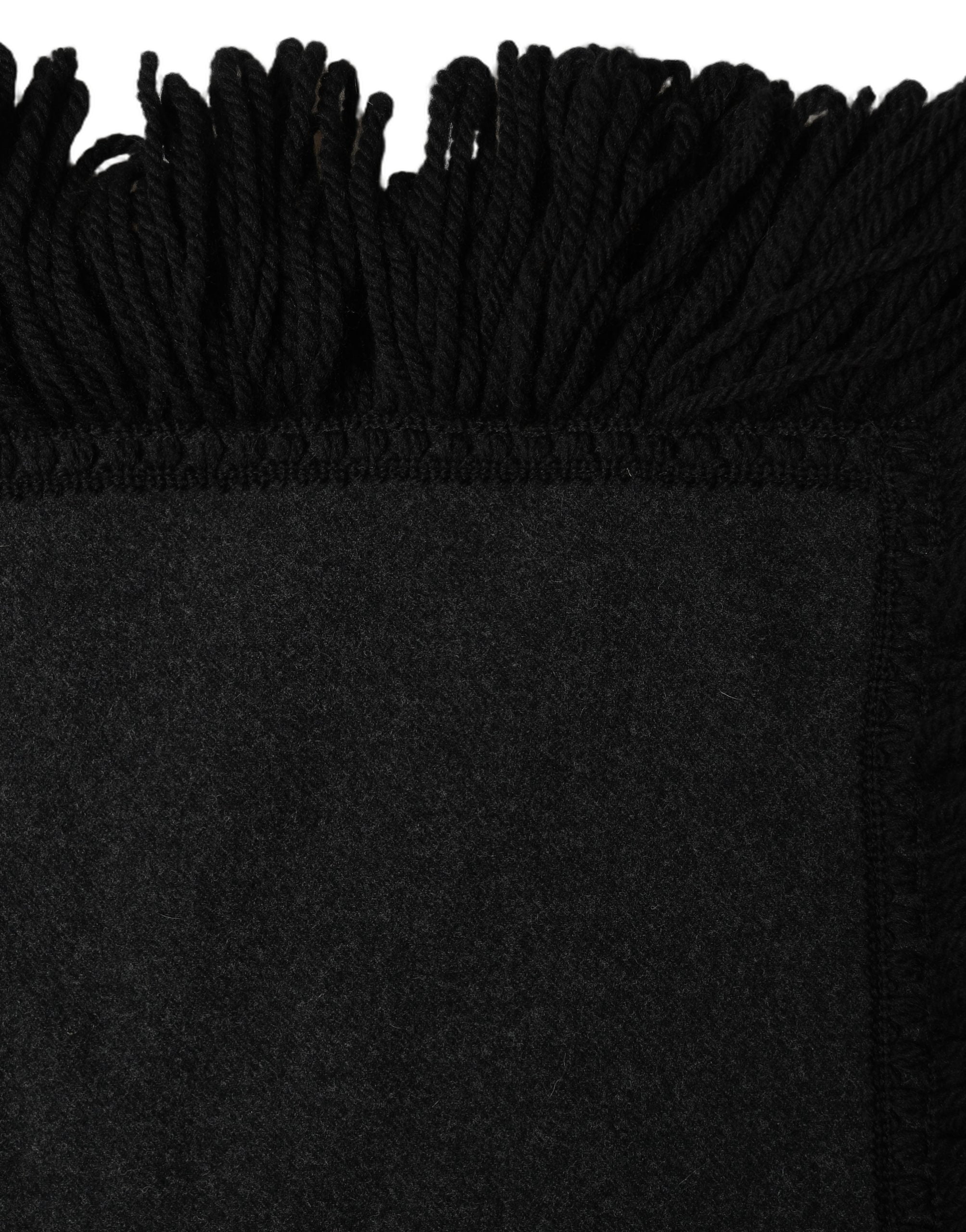 Dolce & Gabbana Black Wool Knitted Fringed Warmer Shawl Scarf