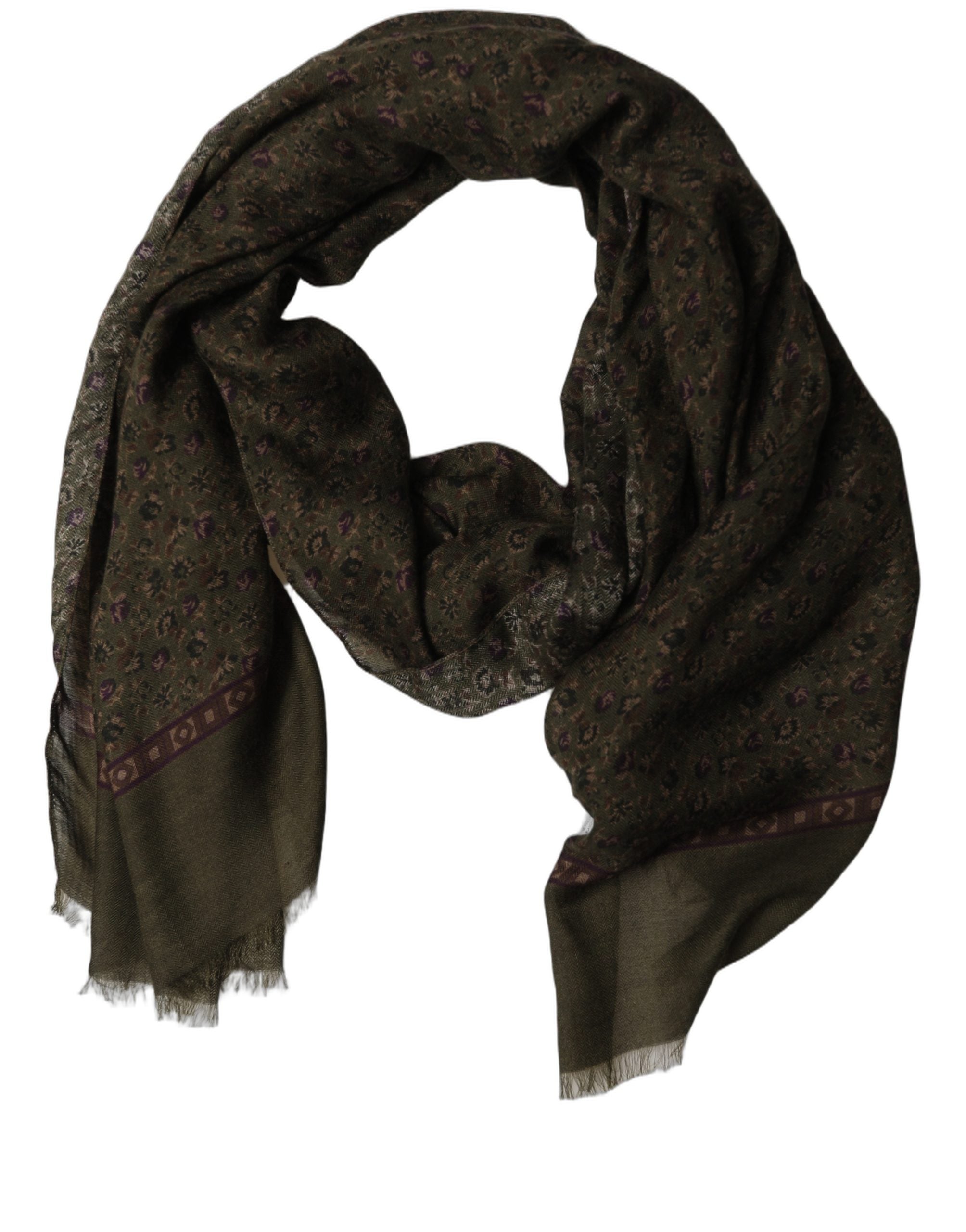 Dolce & Gabbana Olive Green Modal Floral Shawl Stole Scarf