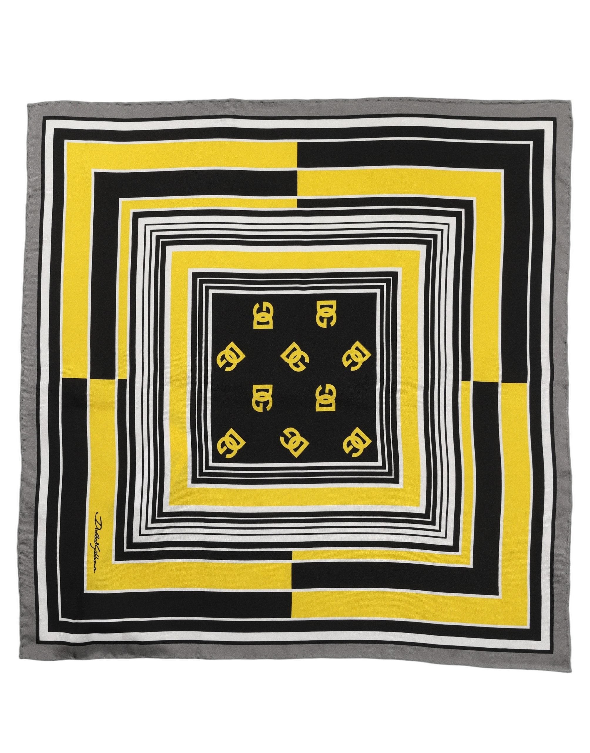 Dolce & Gabbana Black Yellow Silk Logo Square Foulard Scarf