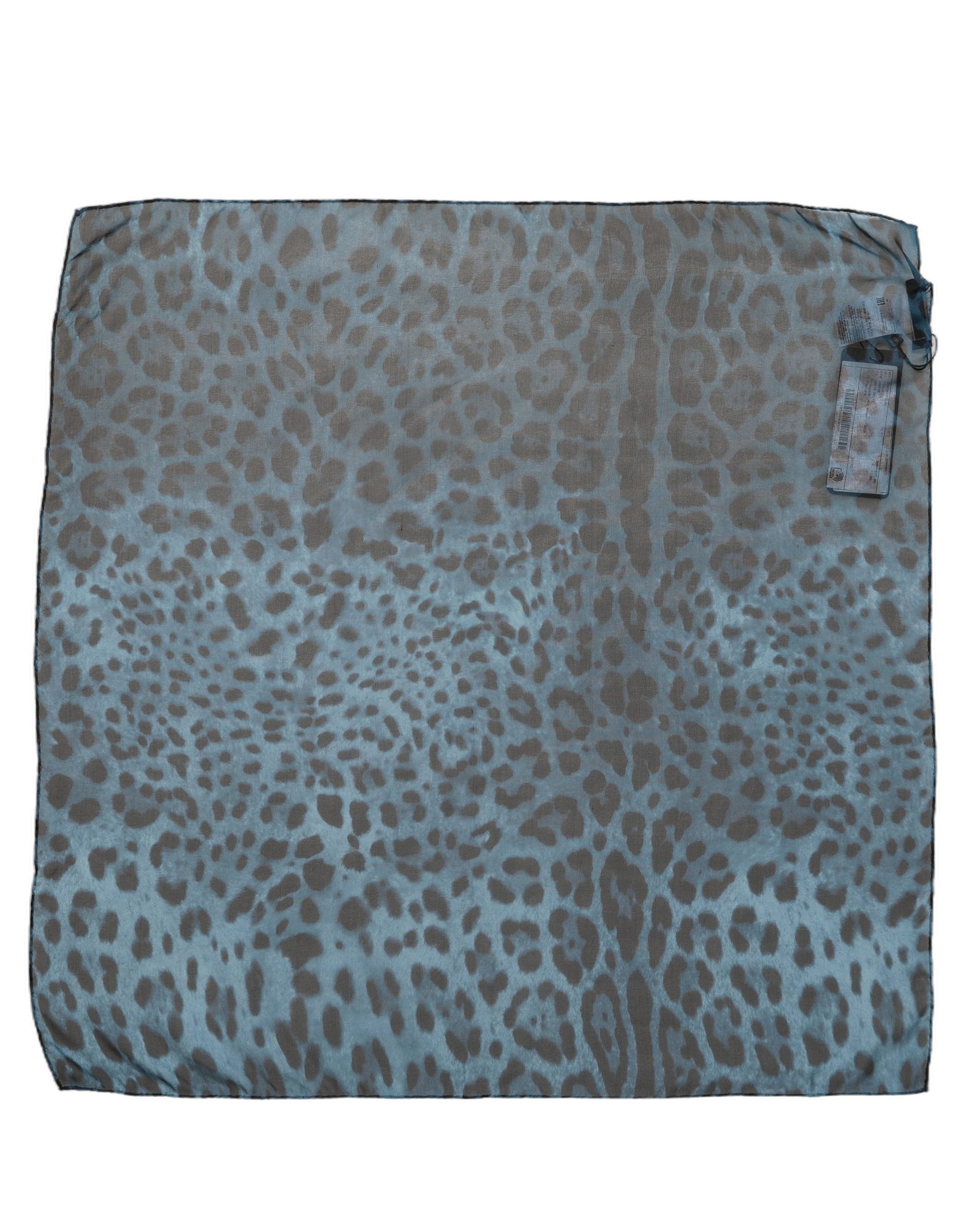 Dolce & Gabbana Blue Leopard Print Silk Square Foulard Scarf