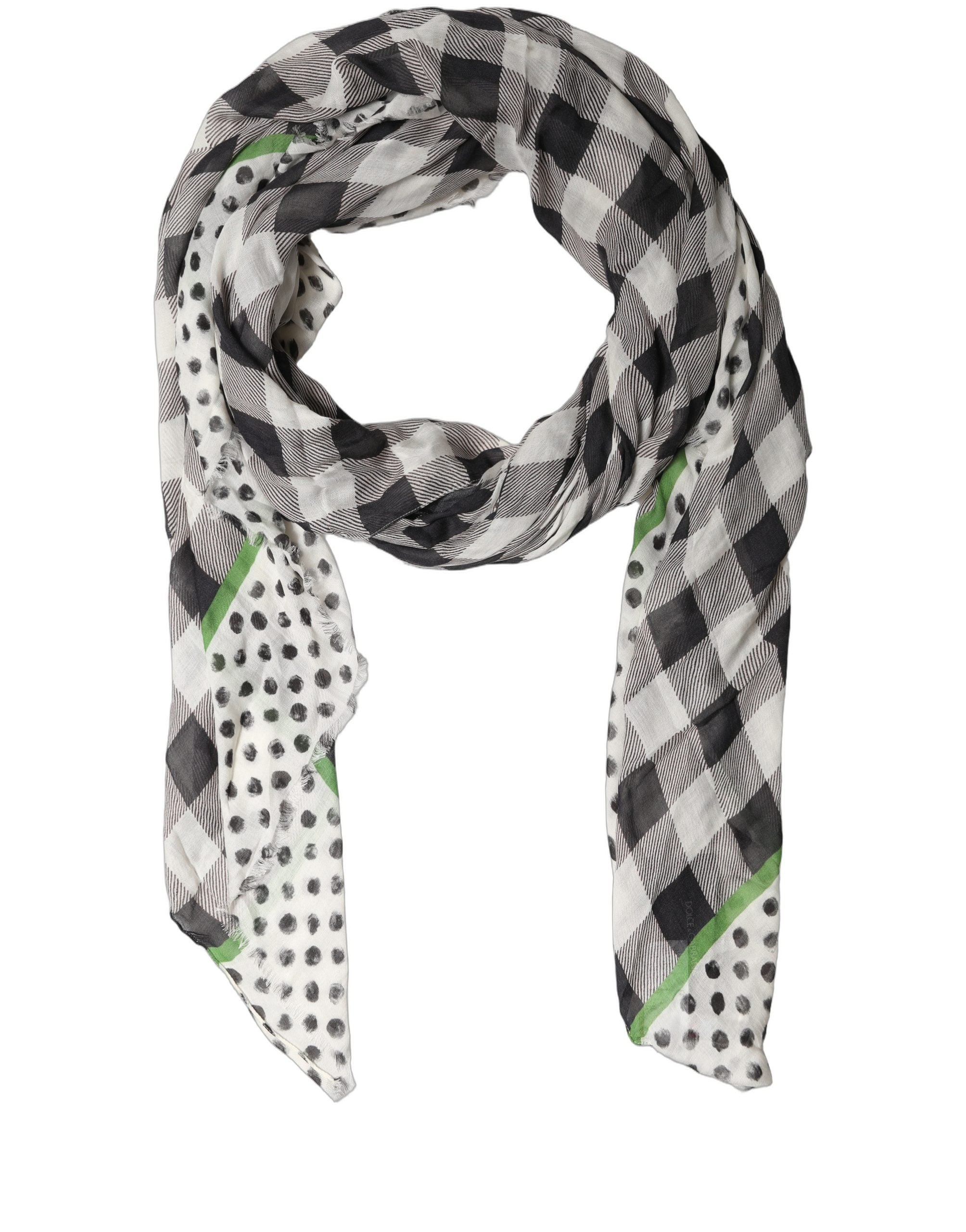 Dolce & Gabbana Black White Napoli Modal Check Shawl Scarf