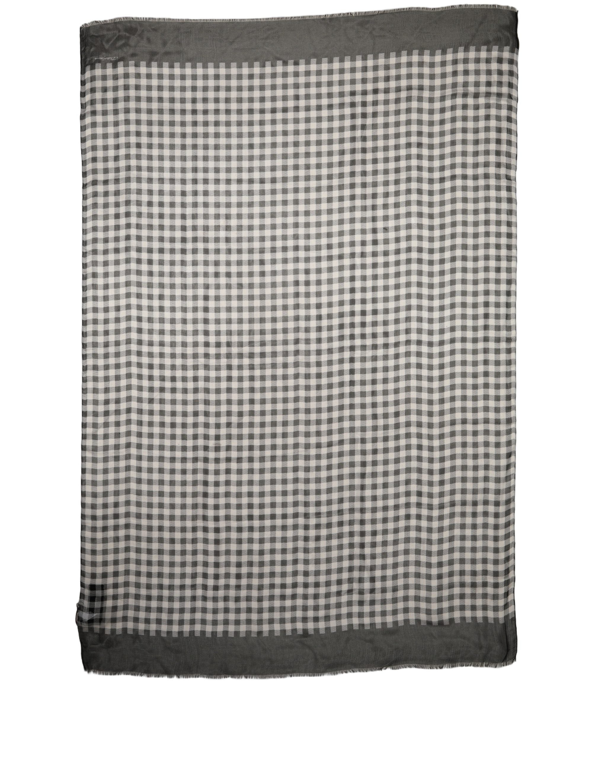 Dolce & Gabbana Black White Napoli Silk Gingham Shawl Scarf