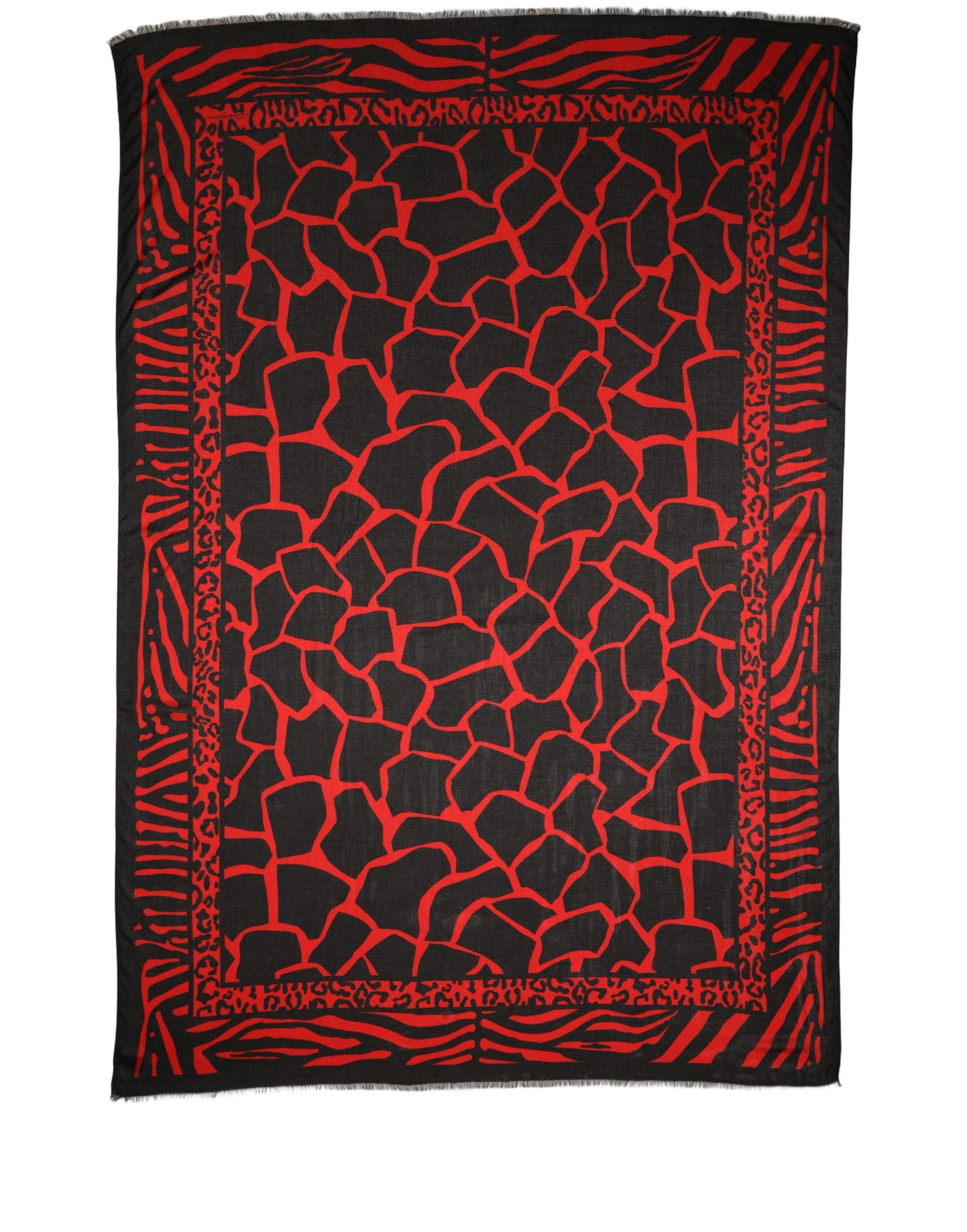 Dolce & Gabbana Black Red Printed Modal Neck Shawl Scarf