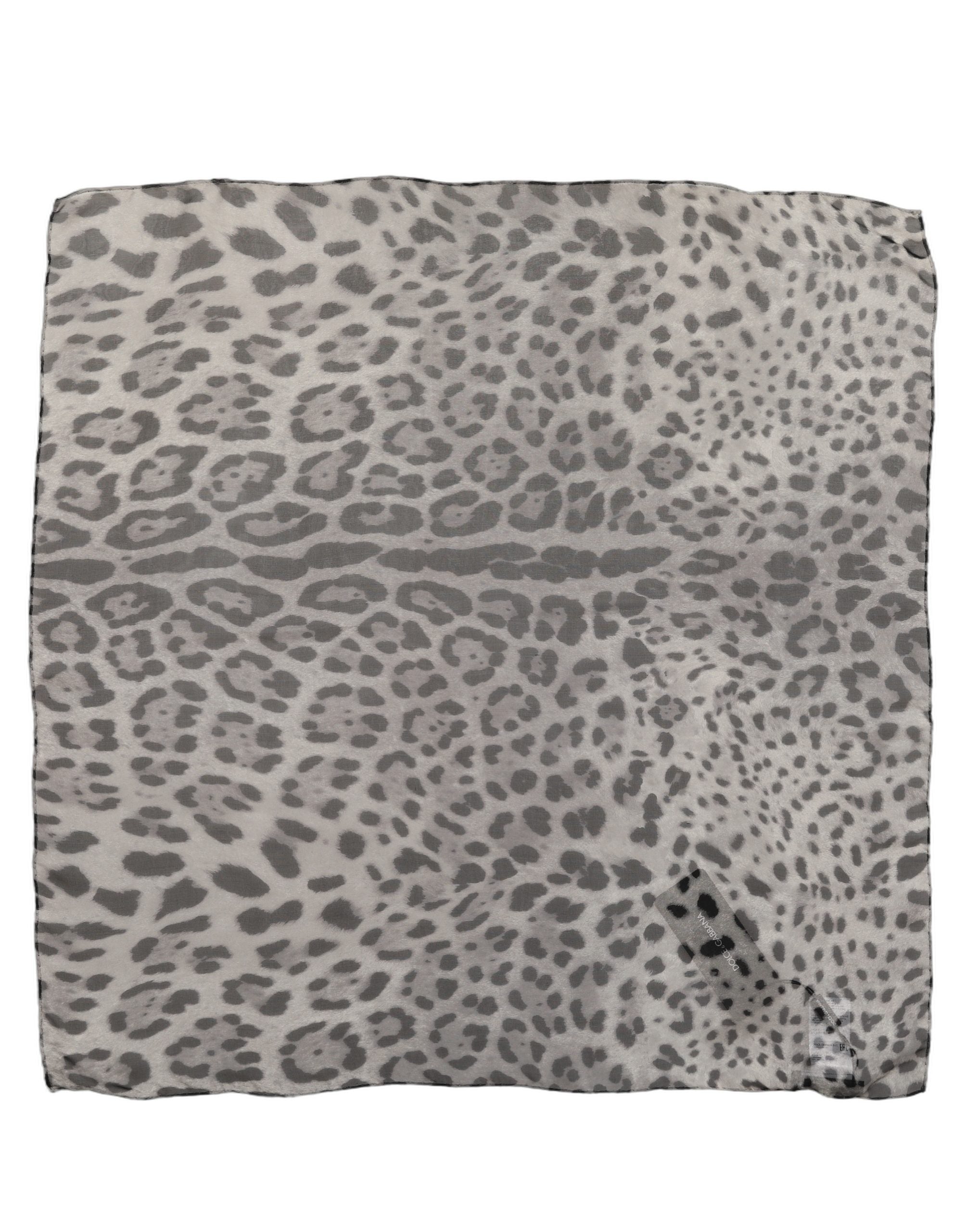 Dolce & Gabbana Gray Leopard Print Silk Square Foulard Scarf