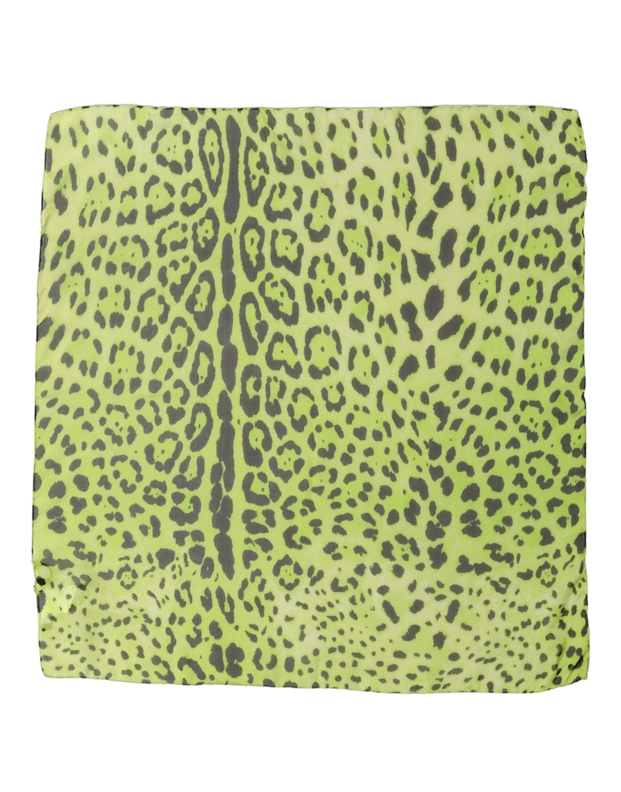 Dolce & Gabbana Green Leopard Print Silk Square Foulard Scarf