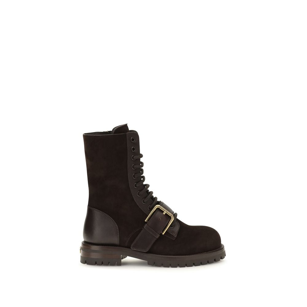 Dolce & Gabbana Black Calf Leather Bos Taurus Lace-Up Boots
