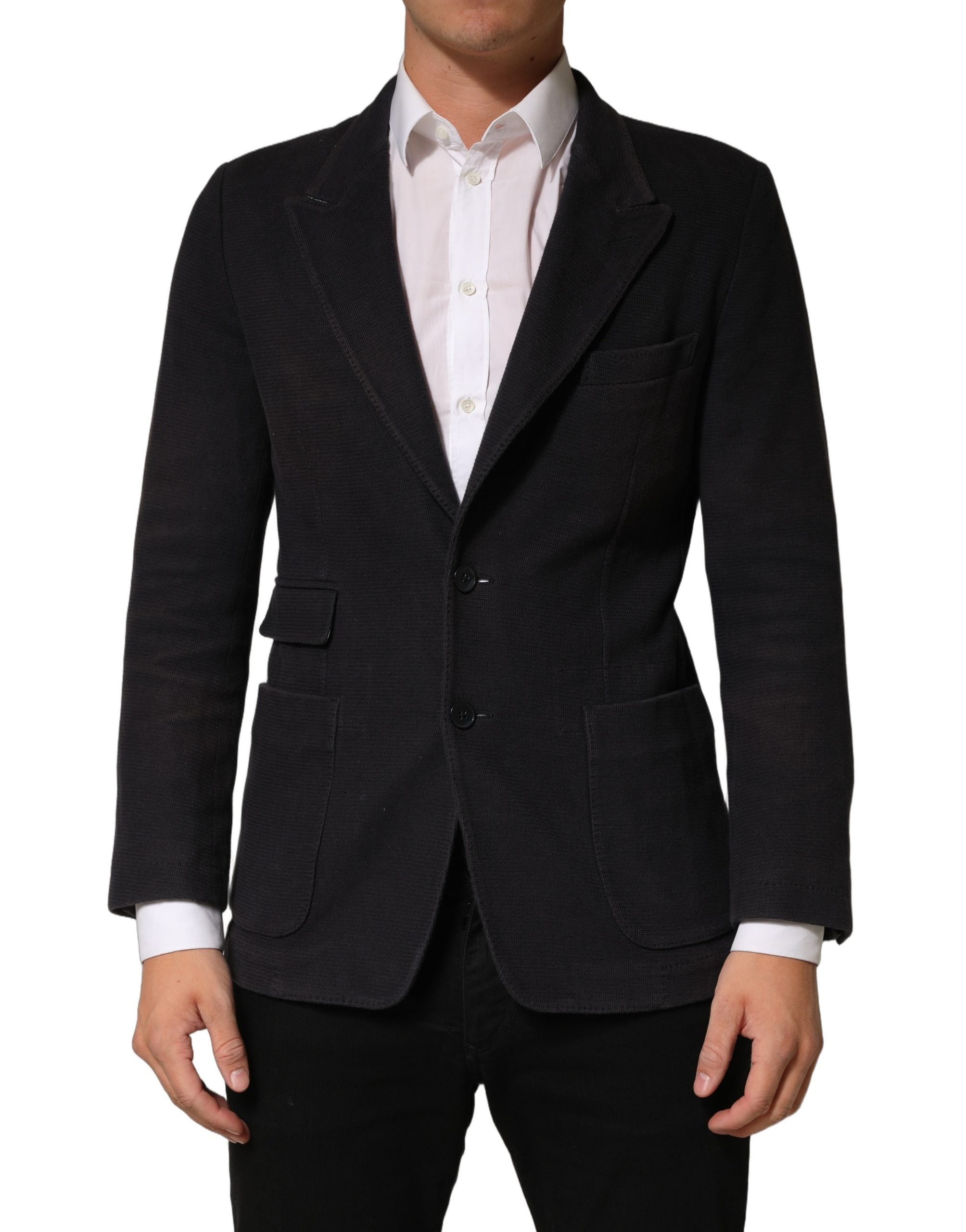 Dolce & Gabbana Dark Gray Cotton Men Single Breasted Jacket