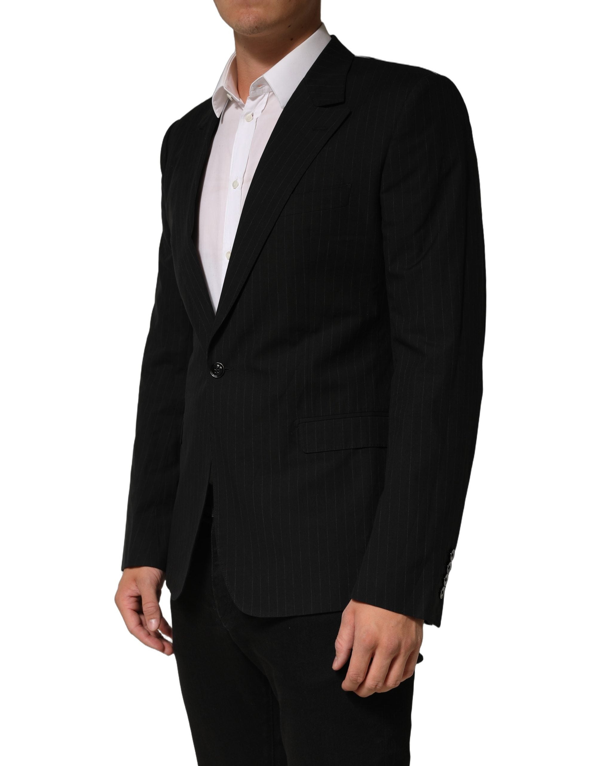 Dolce & Gabbana Black Pinstripe Men Single Breasted Jacket