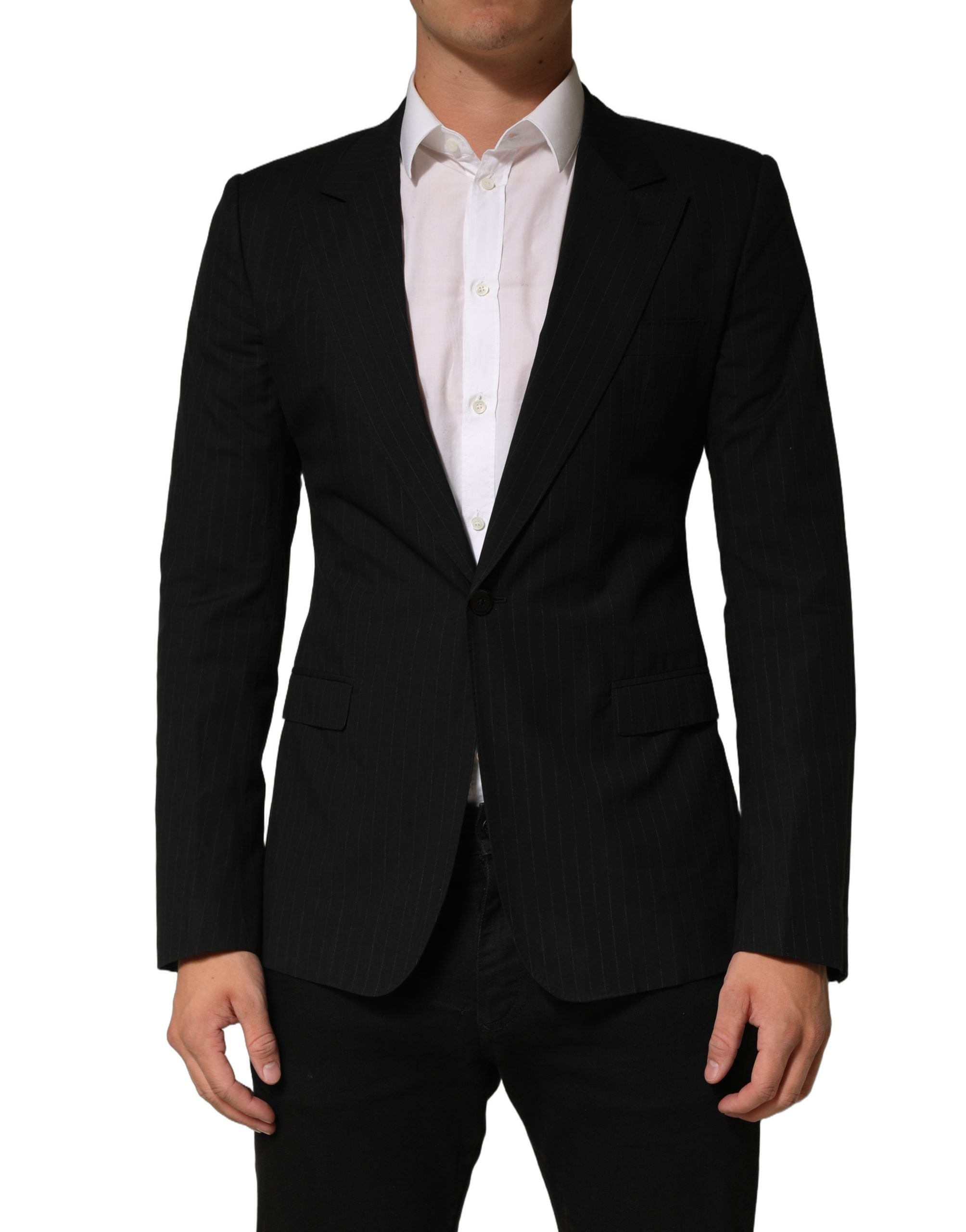 Dolce & Gabbana Black Pinstripe Men Single Breasted Jacket