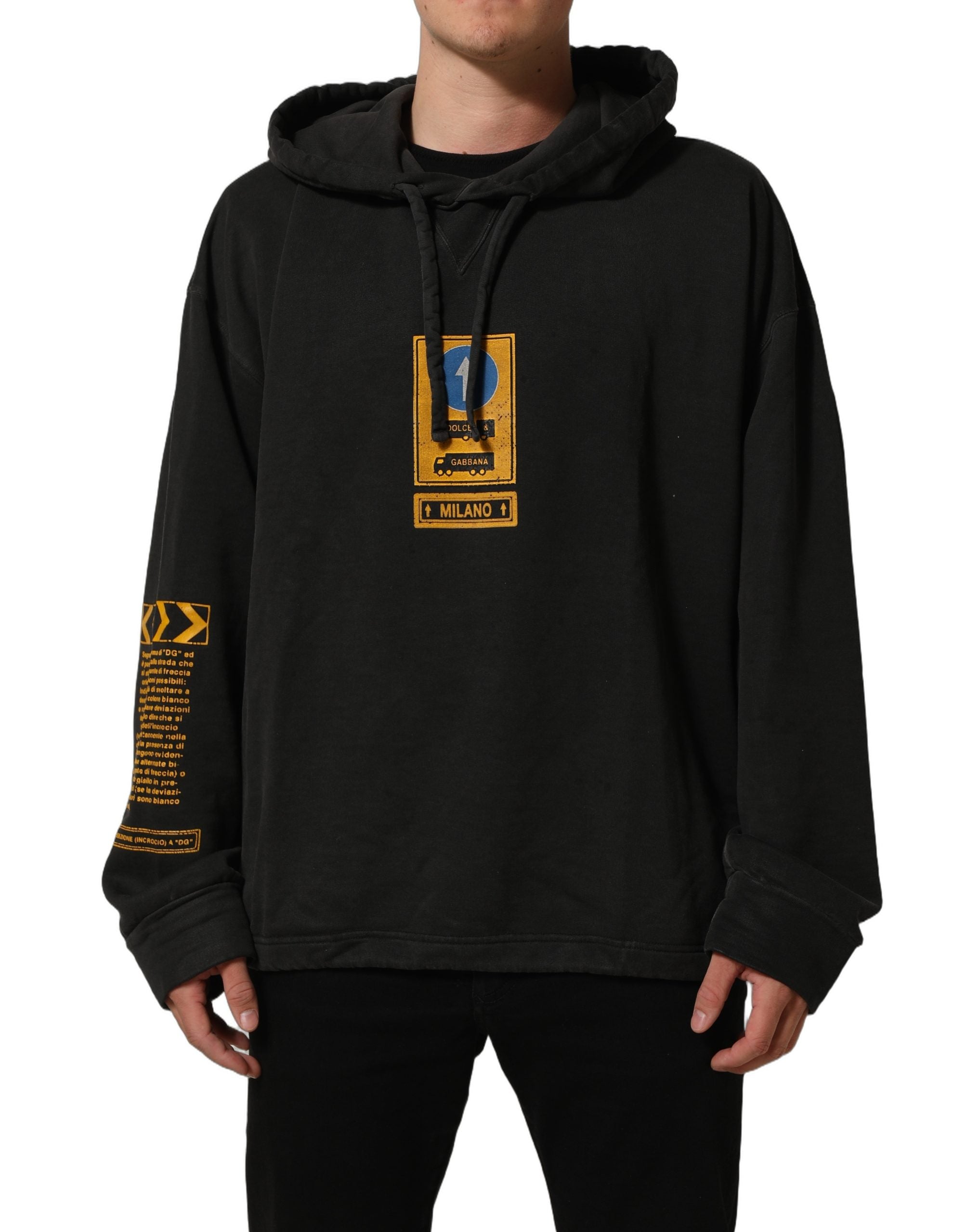 Dolce & Gabbana Black Cotton DG Shield Hooded Sweatshirt Sweater