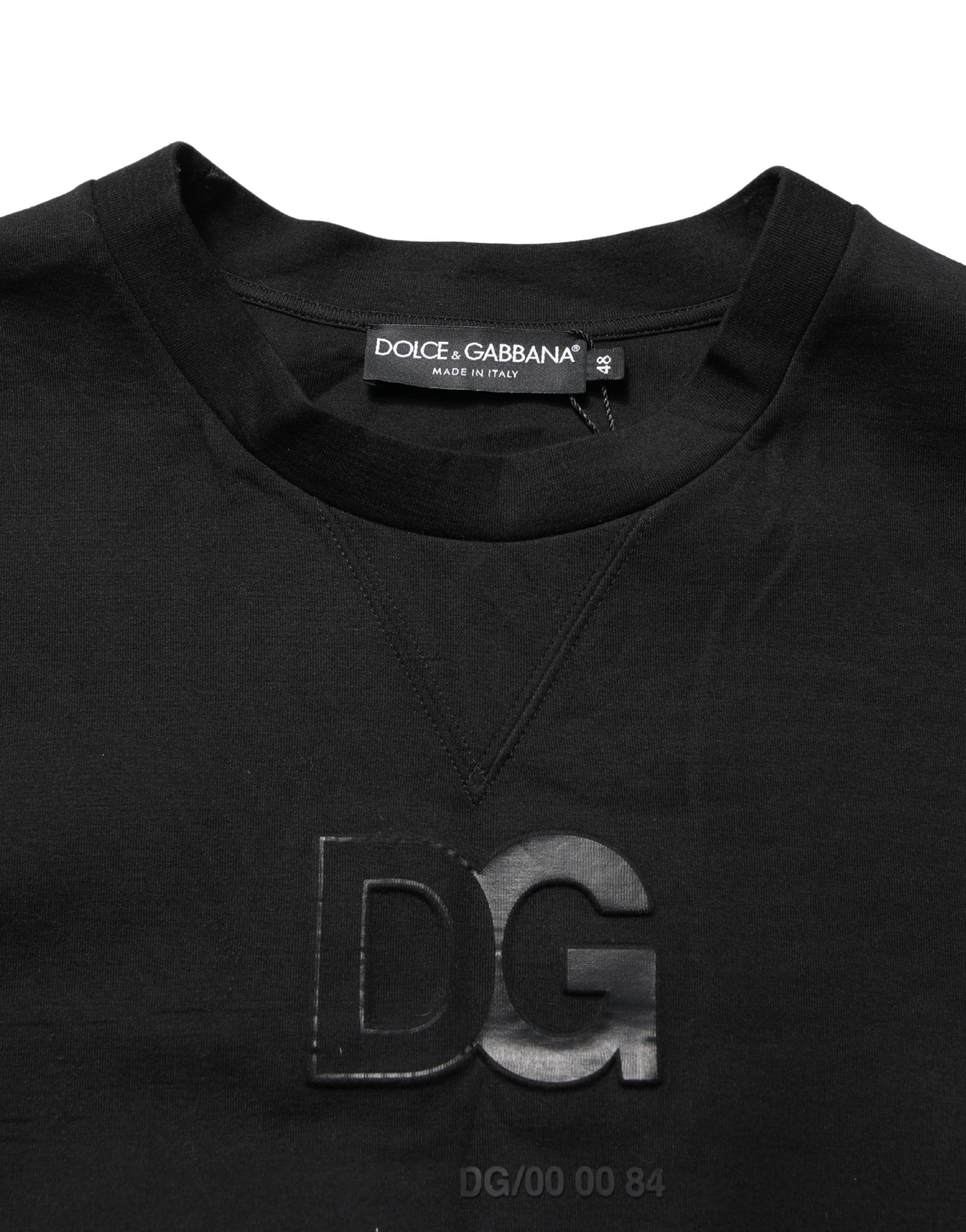Dolce & Gabbana Black Cotton DG Crew Neck Sweatshirt Sweater