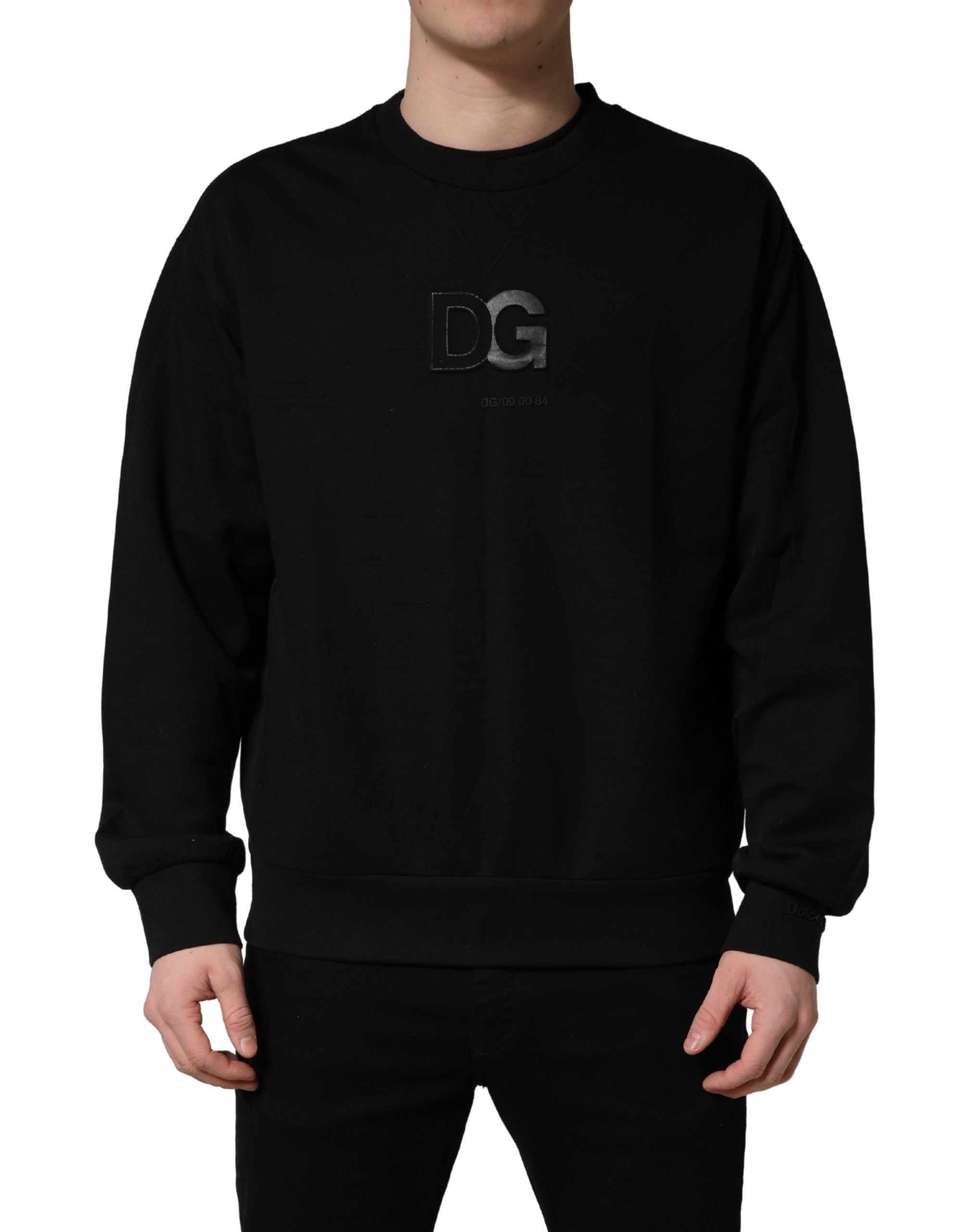 Dolce & Gabbana Black Cotton DG Crew Neck Sweatshirt Sweater