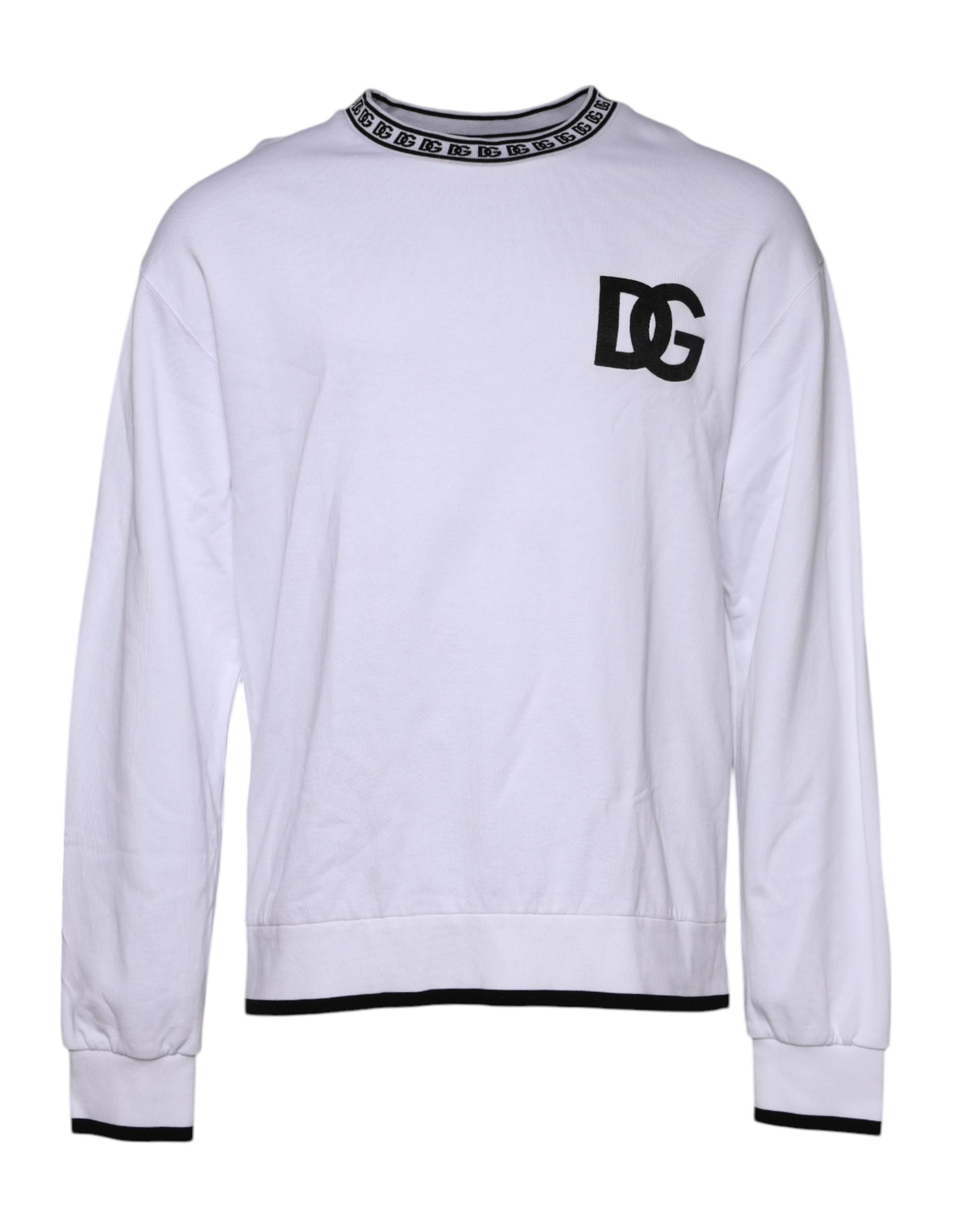 Dolce & Gabbana White Cotton DG Crew Neck Sweatshirt Sweater