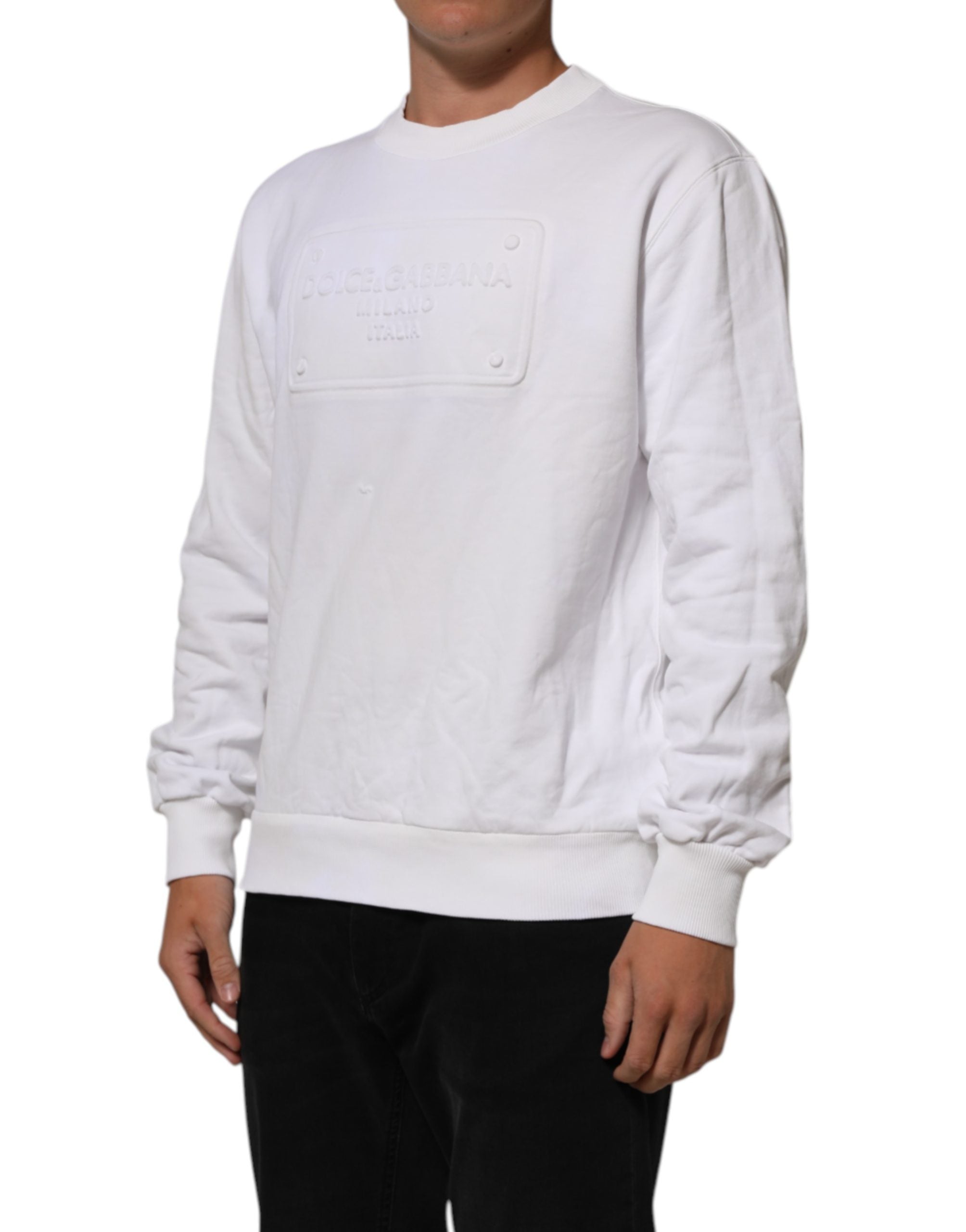 Dolce & Gabbana White Logo Embossed Cotton Sweatshirt Sweater