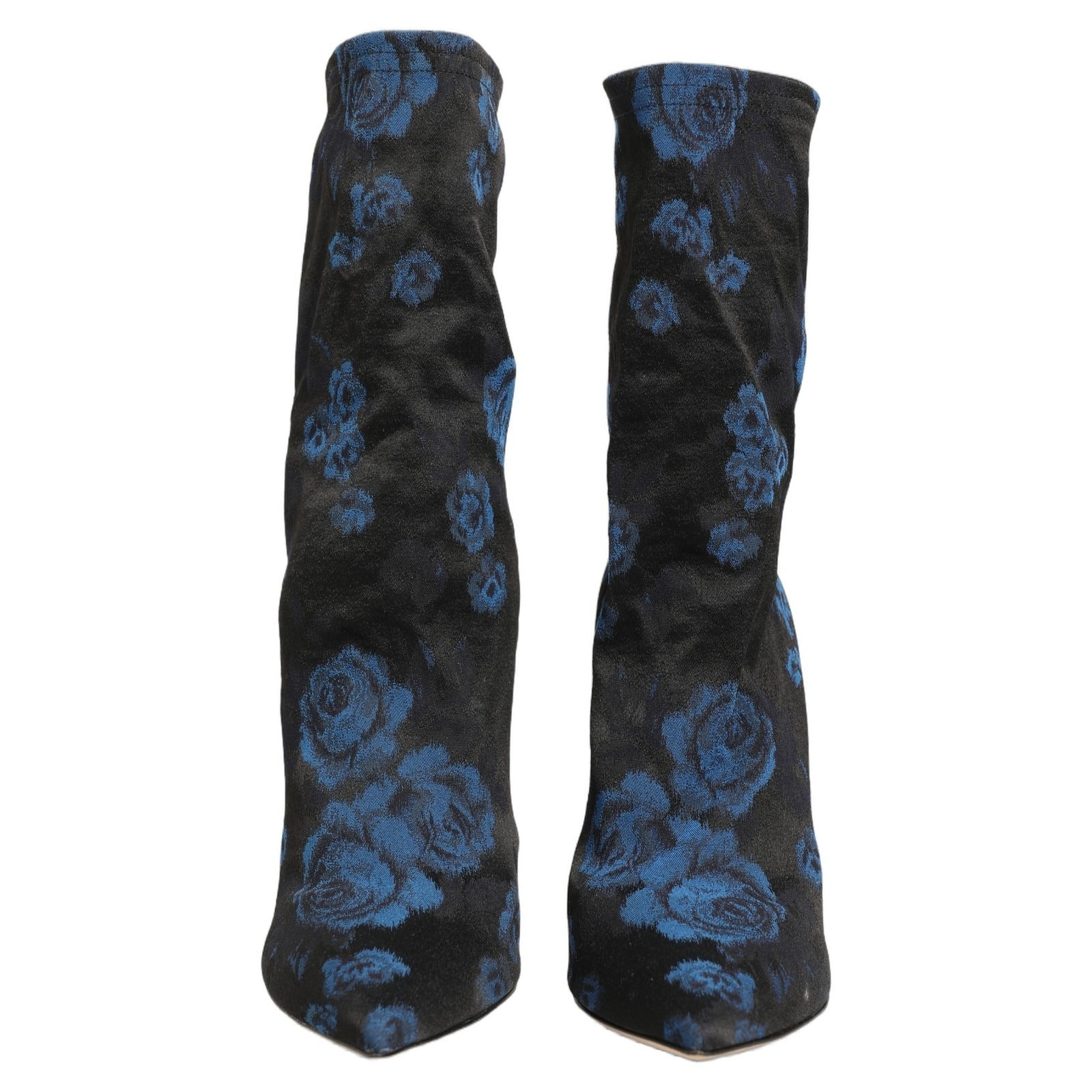 Dolce & Gabbana Black Blue Floral Stretch Sock Boots Shoes