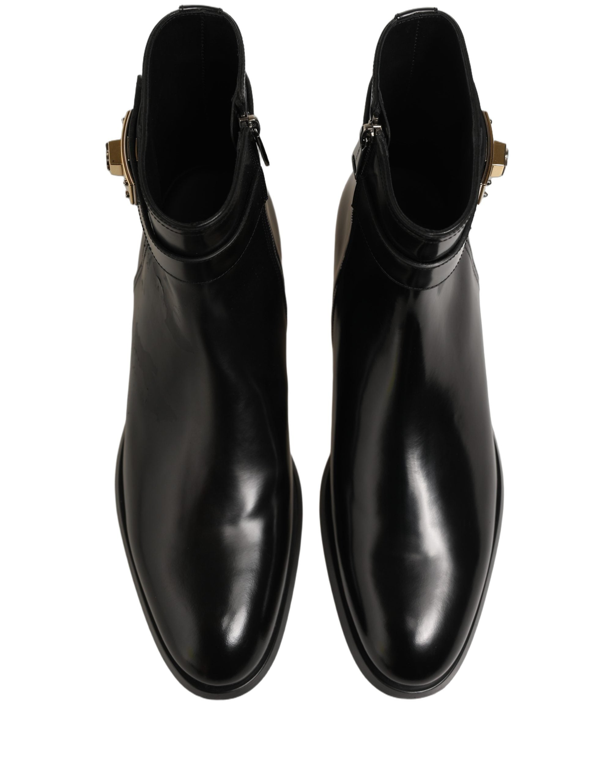 Dolce & Gabbana Black Leather Buckle Mid Calf Boots Shoes